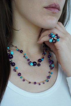 Cartier Délices de Goa 18k Rose Gold Diamond Turquoise Amethyst Ring