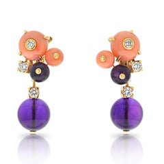 Cartier Delices De Goa 18K Yellow Gold Diamond, Coral And Amethyst Earrings
