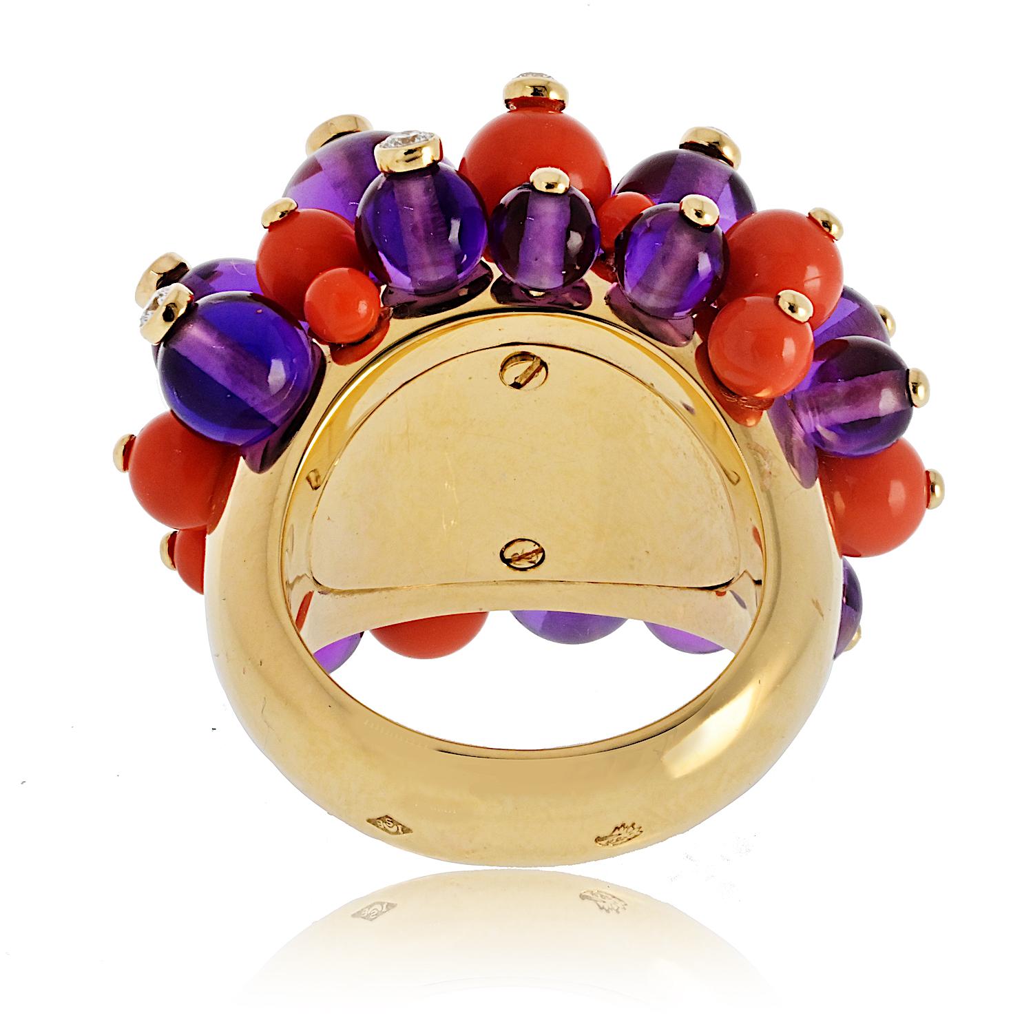 Bague Cartier Delices de Goa en améthyste, corail et diamant EU 52 Excellent état - En vente à New York, NY