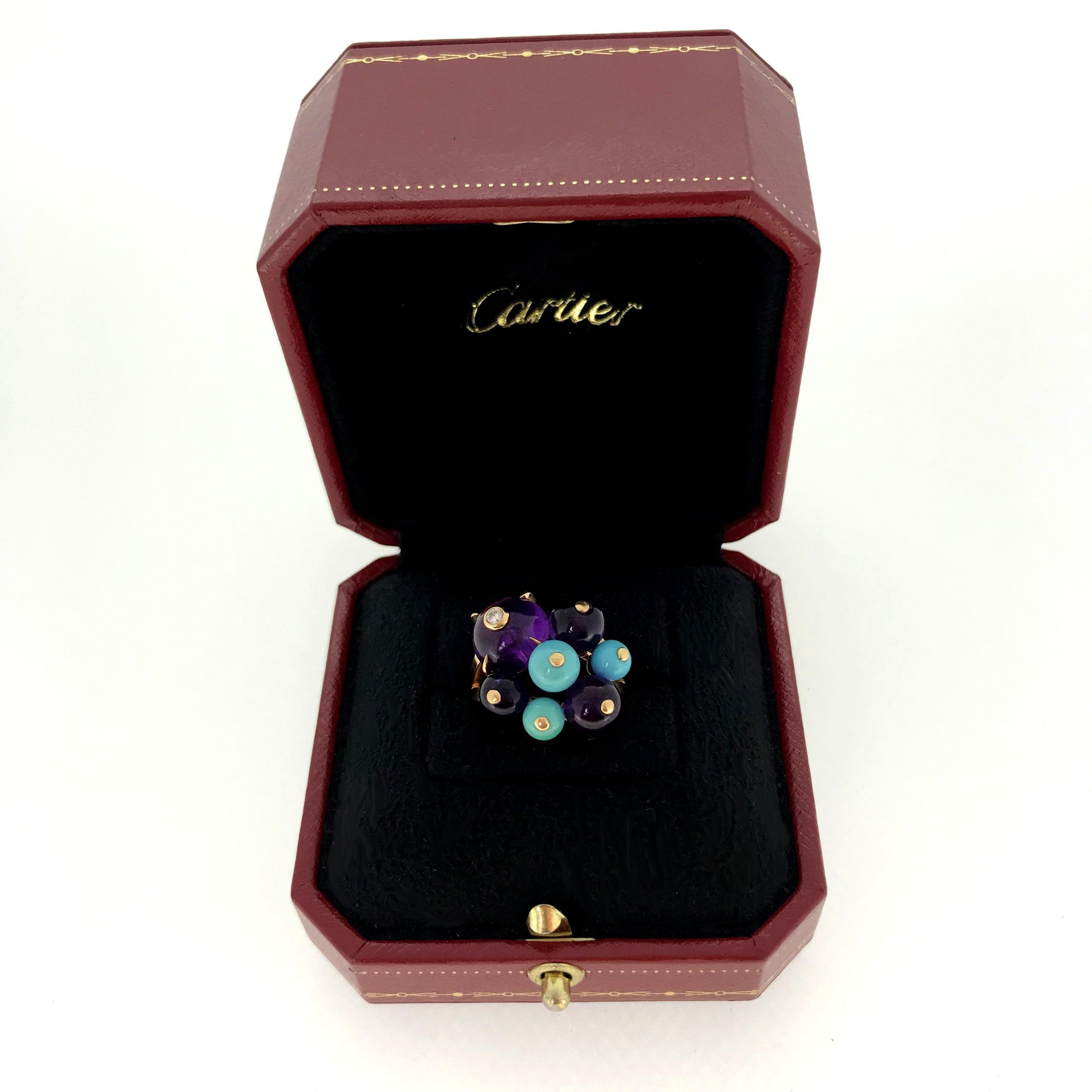Cartier Delices de Goa Amethyst Turquoise Diamond Rose Gold Cocktail Ring 5