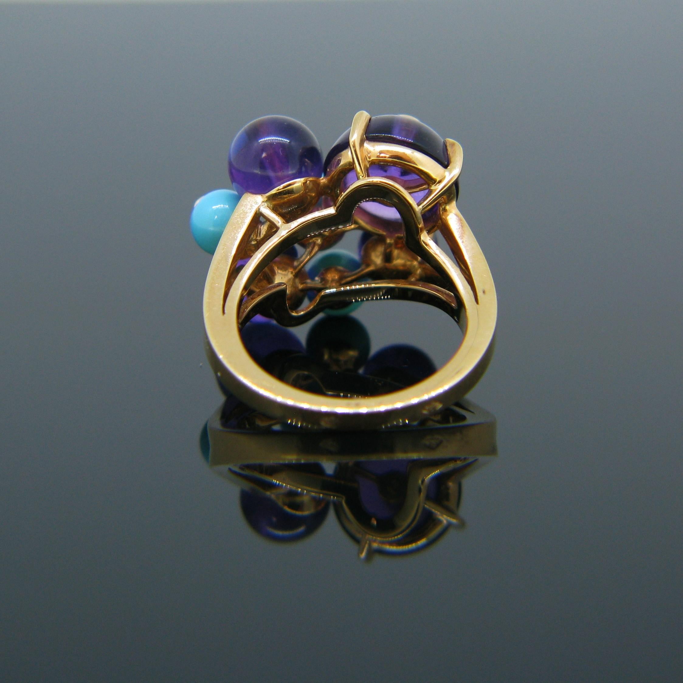 Cartier Delices de Goa Amethyst Turquoise Diamond Rose Gold Cocktail Ring In Excellent Condition In London, GB