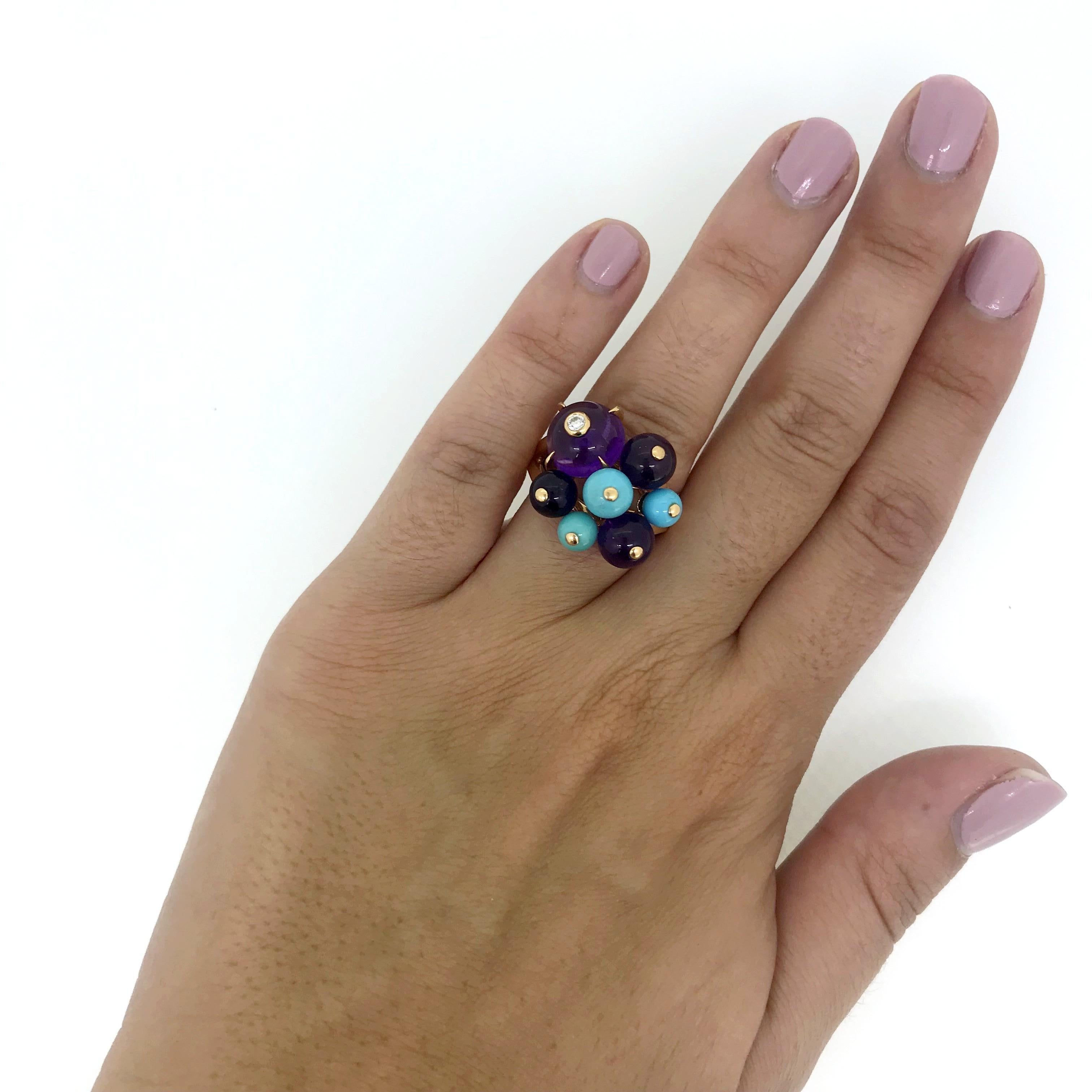 Cartier Delices de Goa Amethyst Turquoise Diamond Rose Gold Cocktail Ring 3