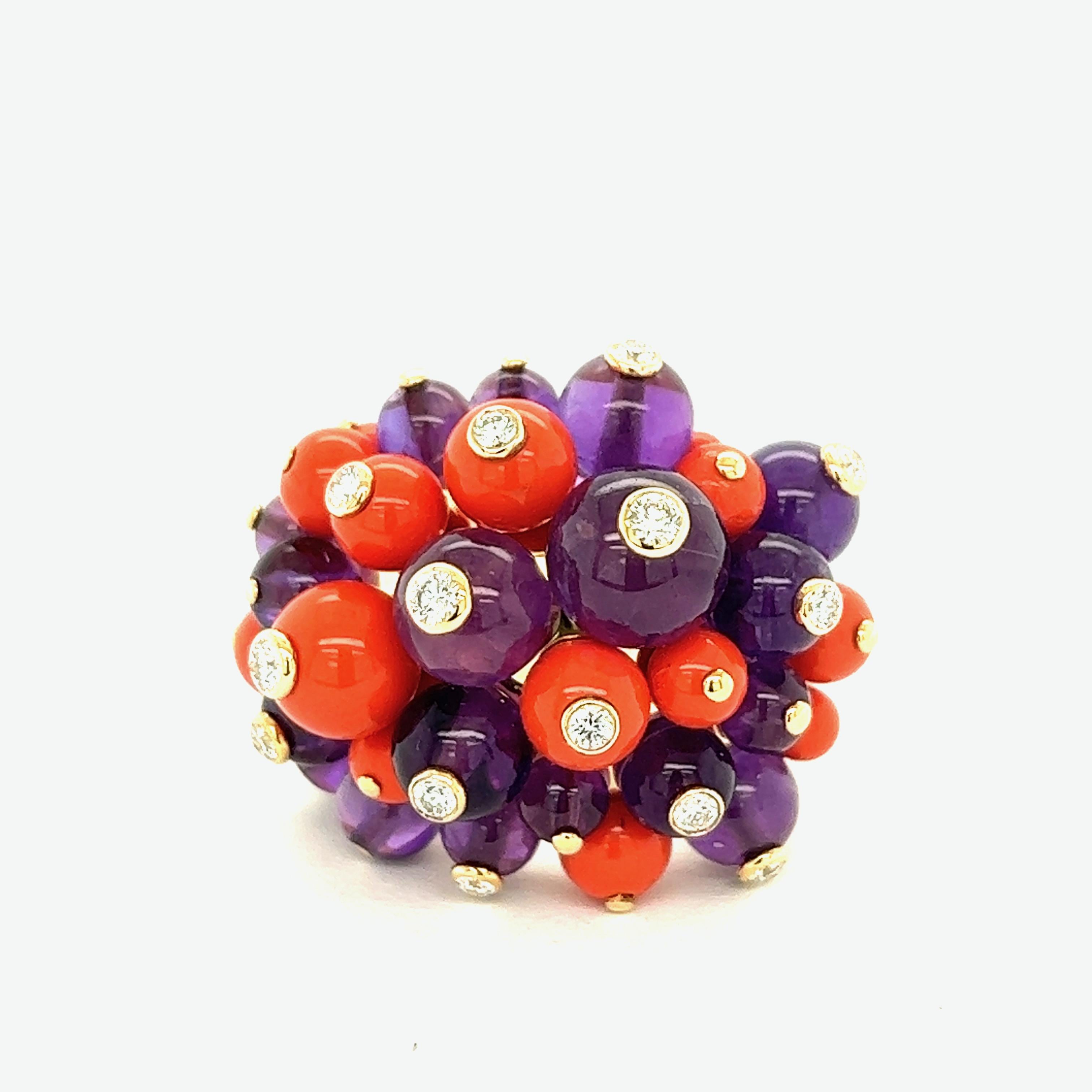 Cartier Delices de Goa Coral Amethyst Diamond 18k Yellow Gold Ring 5