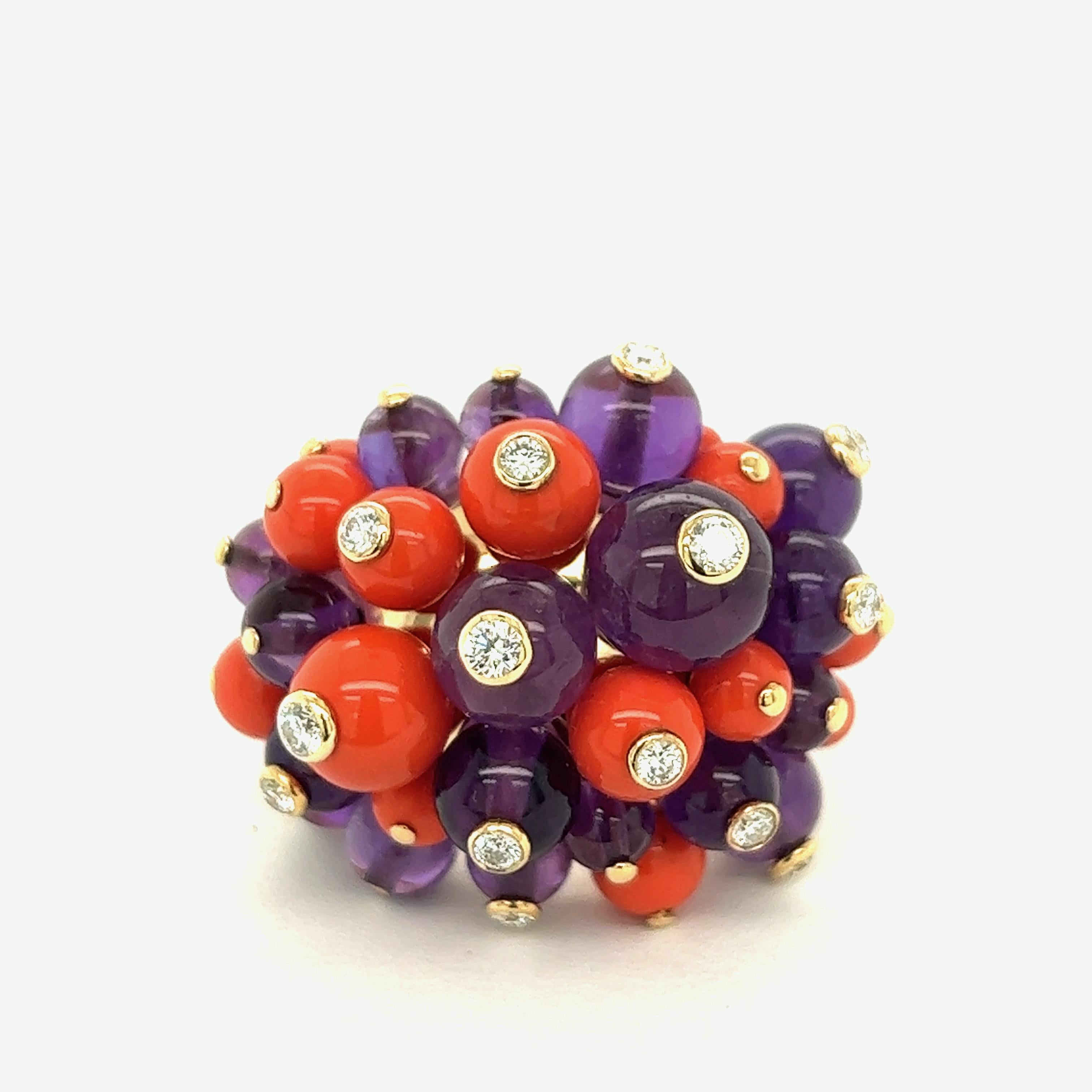 Cartier Delices de Goa Coral Amethyst Diamond 18k Yellow Gold Ring 6
