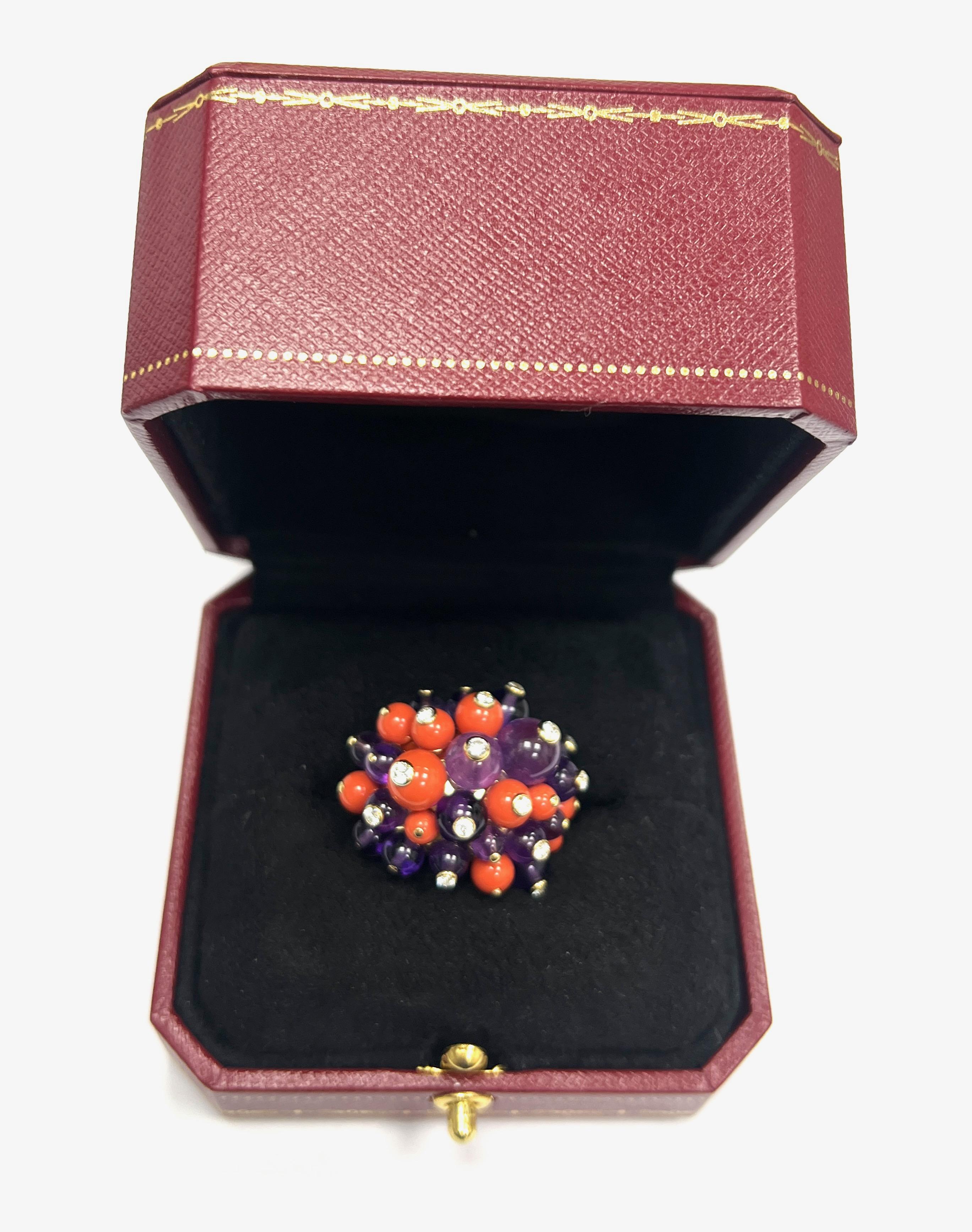 Cartier Delices de Goa Coral Amethyst Diamond 18k Yellow Gold Ring For Sale 11