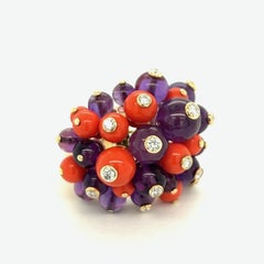 Cartier Delices de Goa Koralle Amethyst Diamantring aus 18 Karat Gelbgold