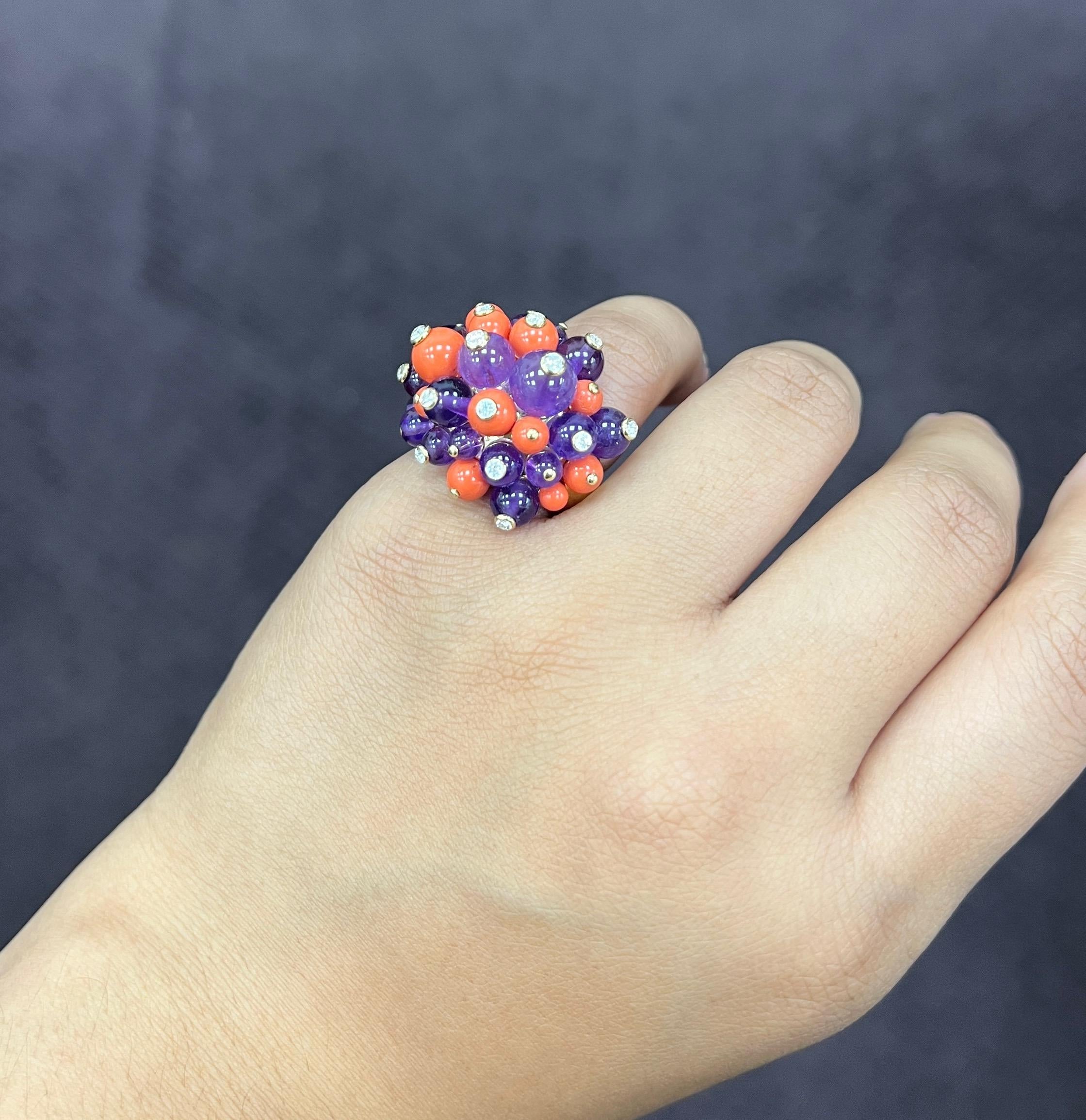 Cartier Delices de Goa Coral Amethyst Diamond 18k Yellow Gold Ring 13