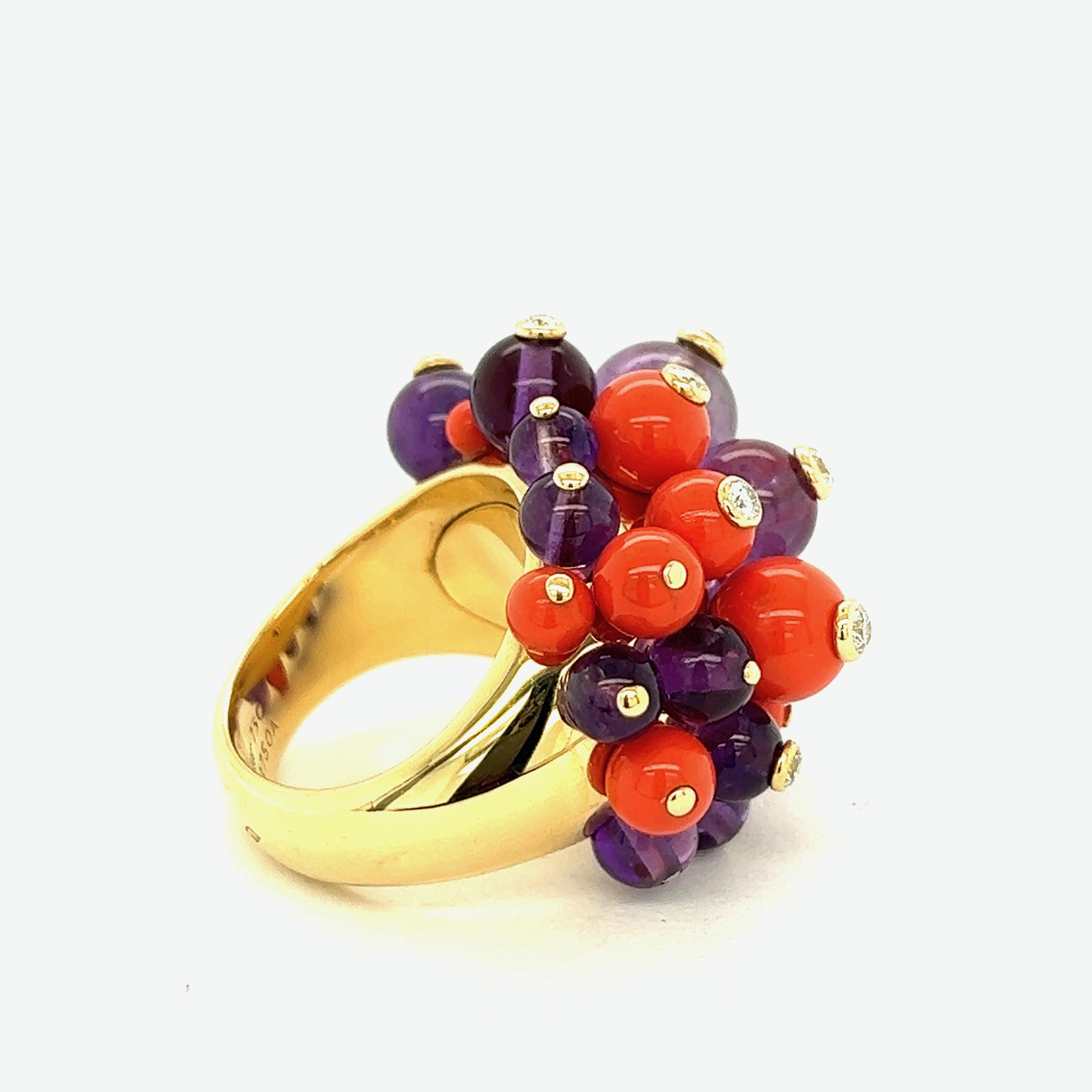 Cartier Delices de Goa Coral Amethyst Diamond 18k Yellow Gold Ring In Excellent Condition For Sale In New York, NY