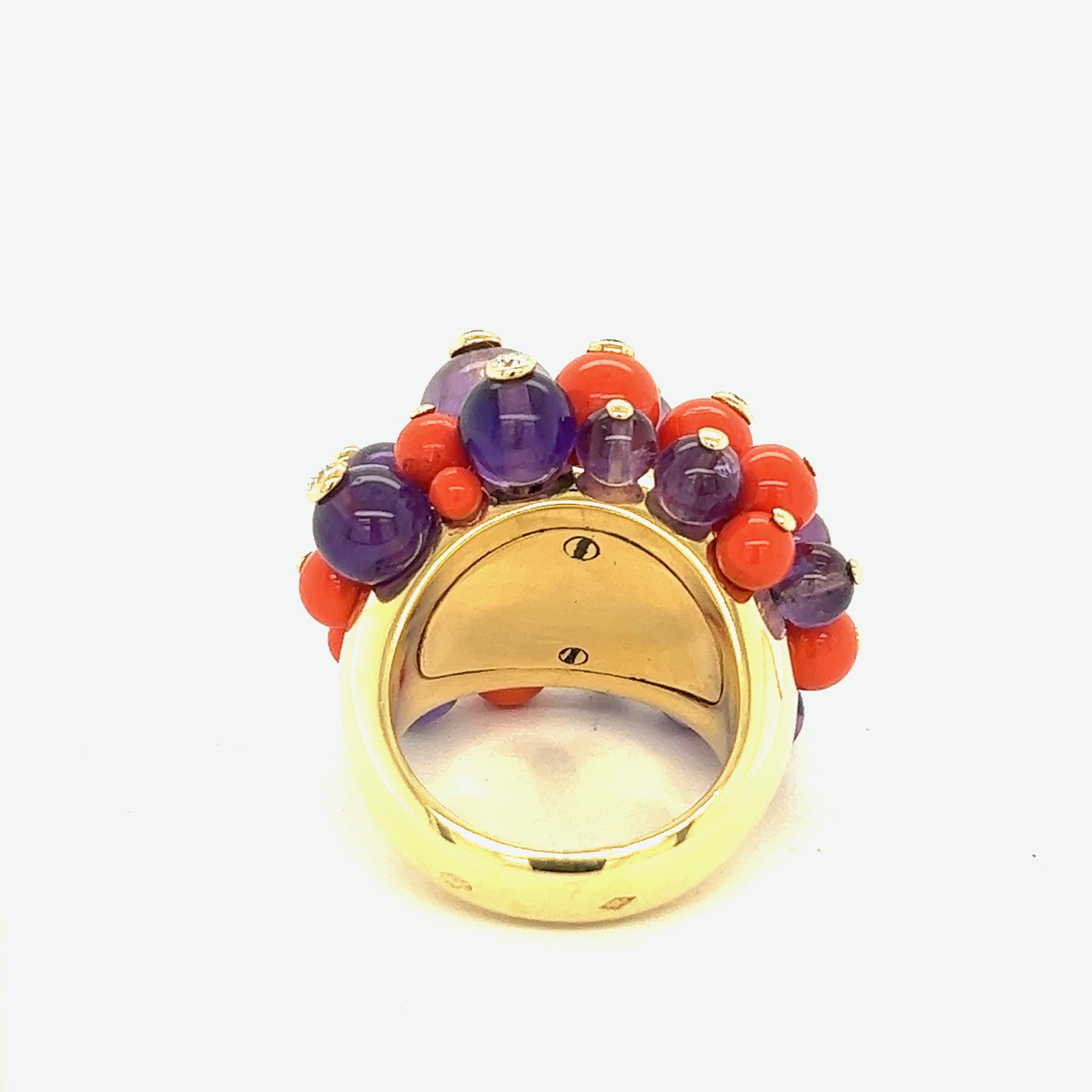 Cartier Delices de Goa Coral Amethyst Diamond 18k Yellow Gold Ring For Sale 1