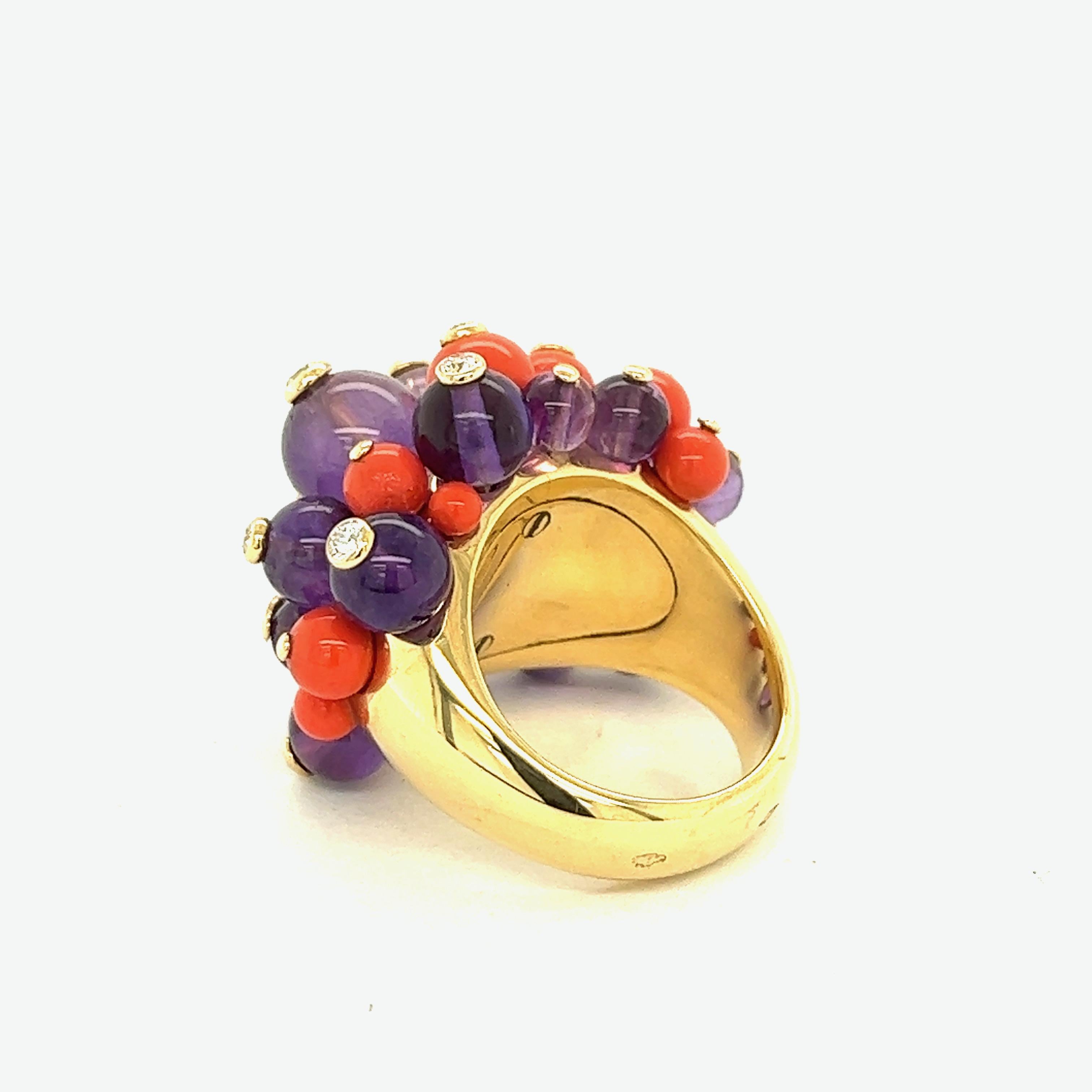 Cartier Delices de Goa Coral Amethyst Diamond 18k Yellow Gold Ring For Sale 2