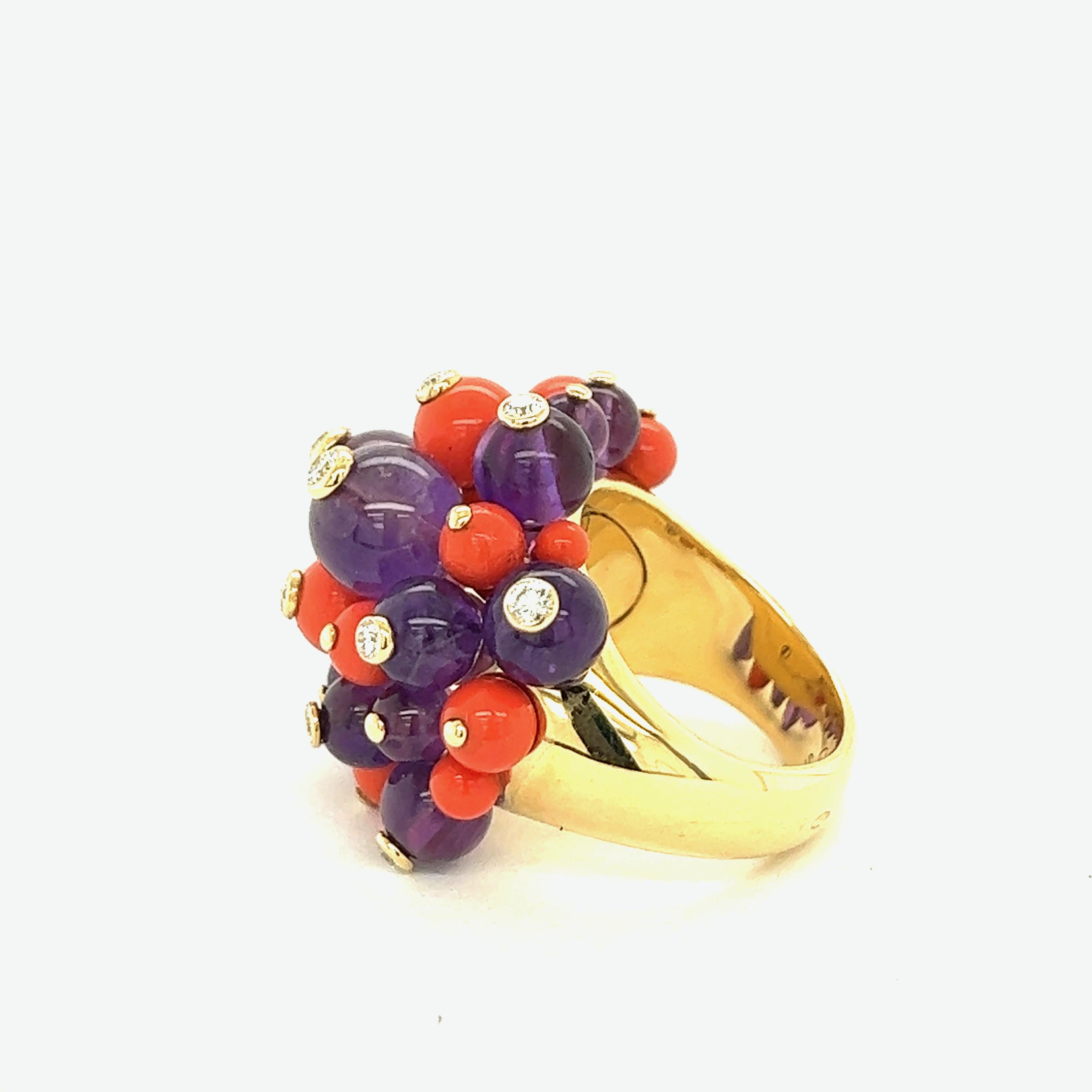 Cartier Delices de Goa Coral Amethyst Diamond 18k Yellow Gold Ring For Sale 3