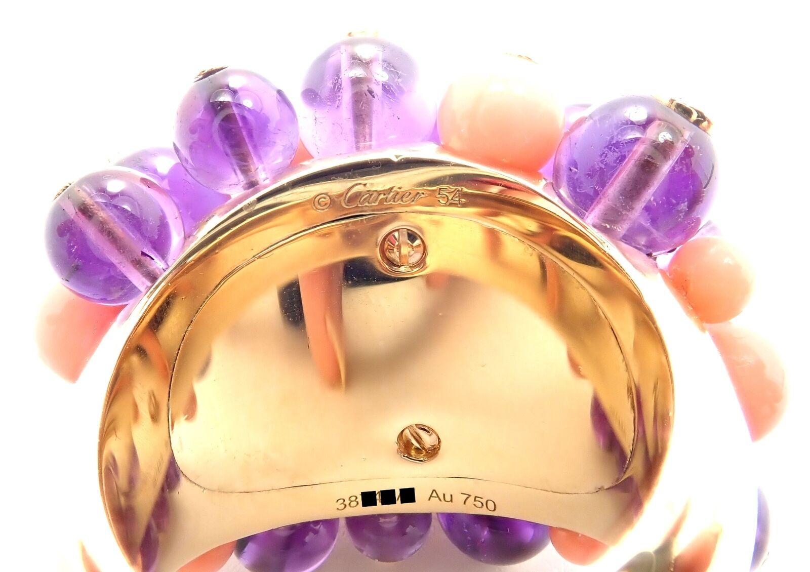 Cartier Delices De Goa Coral Amethyst Diamond Large Yellow Gold Ring 2