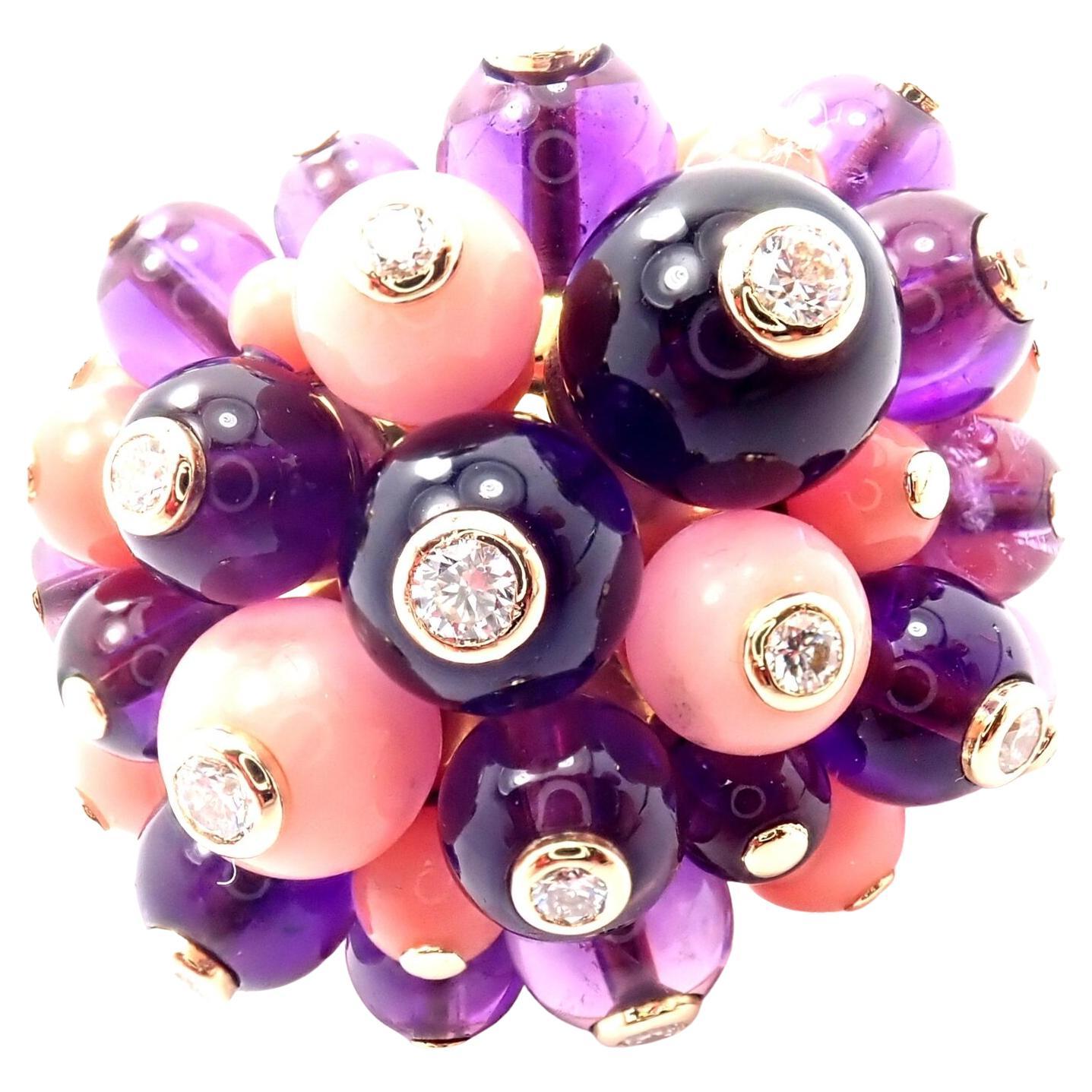 Cartier Delices De Goa Coral Amethyst Diamond Large Yellow Gold Ring