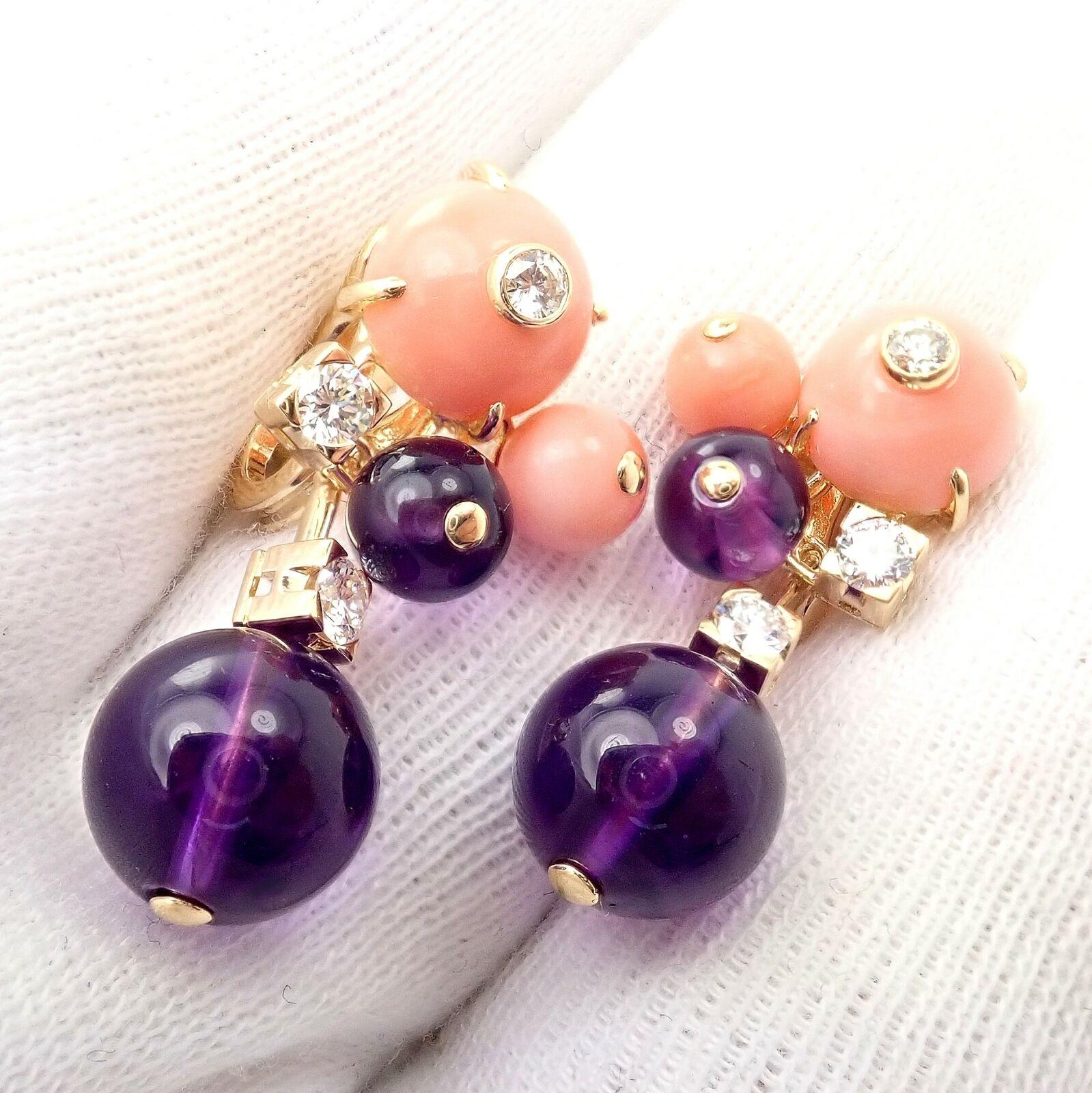 Cartier Delices De Goa Coral Amethyst Diamond Yellow Gold Earrings 3