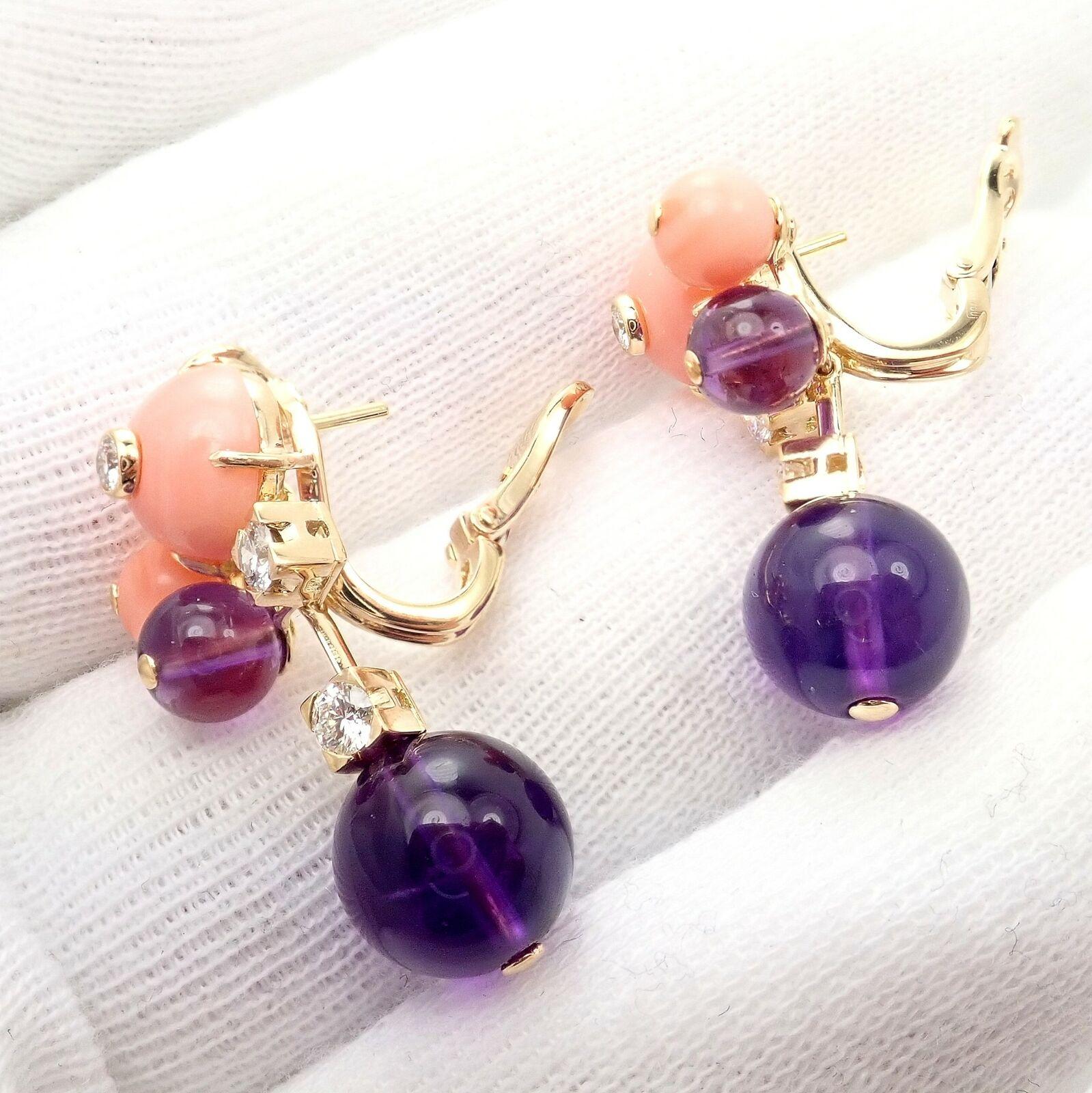 Cartier Delices De Goa Coral Amethyst Diamond Yellow Gold Earrings In Excellent Condition In Holland, PA