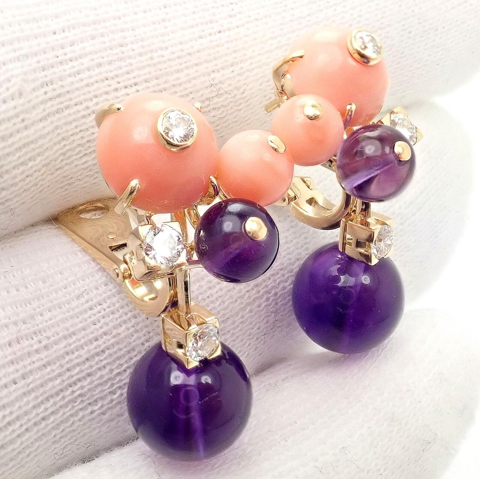 Cartier Delices De Goa Coral Amethyst Diamond Yellow Gold Earrings 1