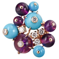 Cartier Delices De Goa Diamond Amethyst Turquoise Gold Cocktail Ring