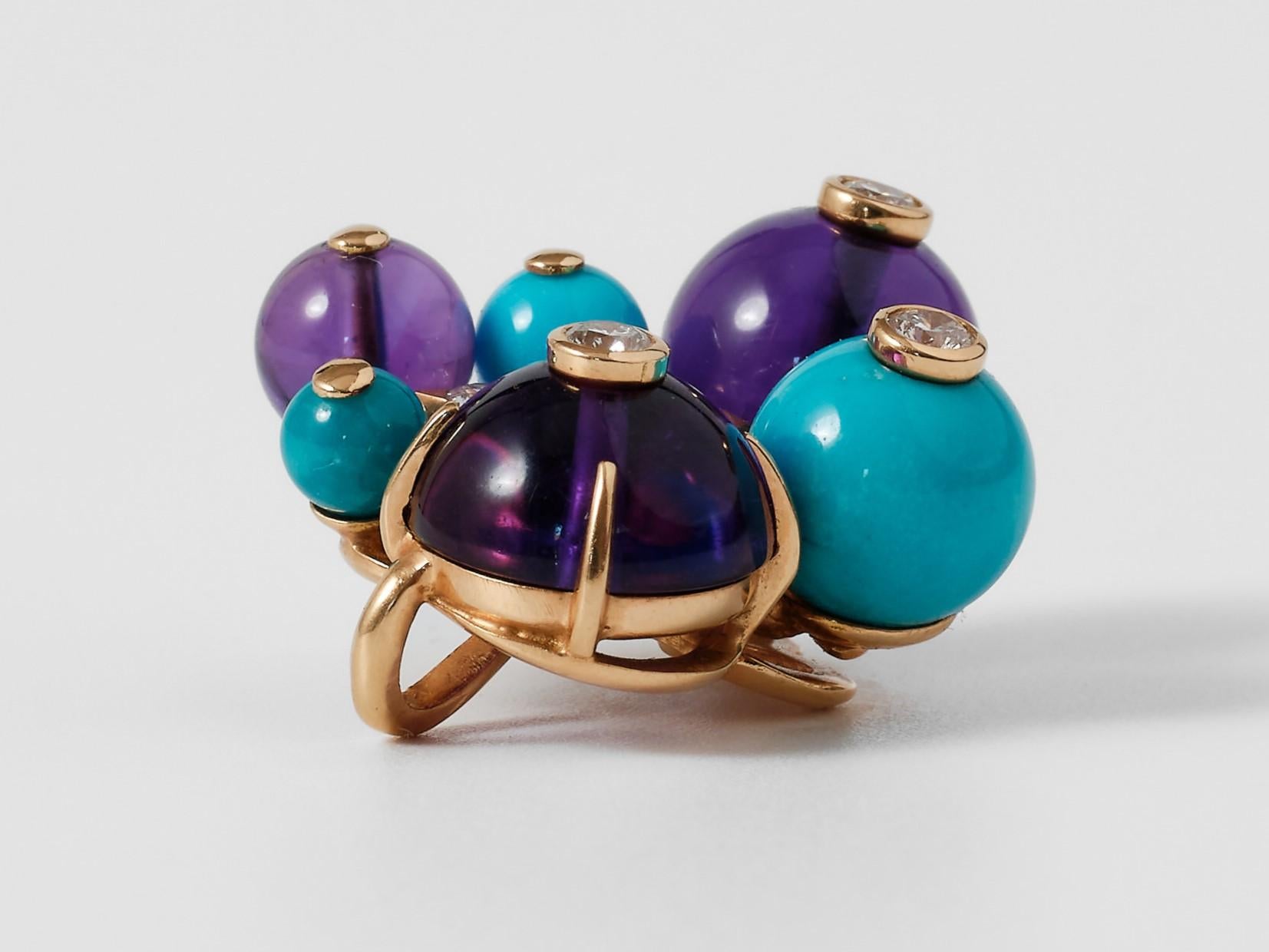 Cabochon Cartier ‘Délices de Goa’ pendant decorated with turquoises, amethysts & diamonds For Sale