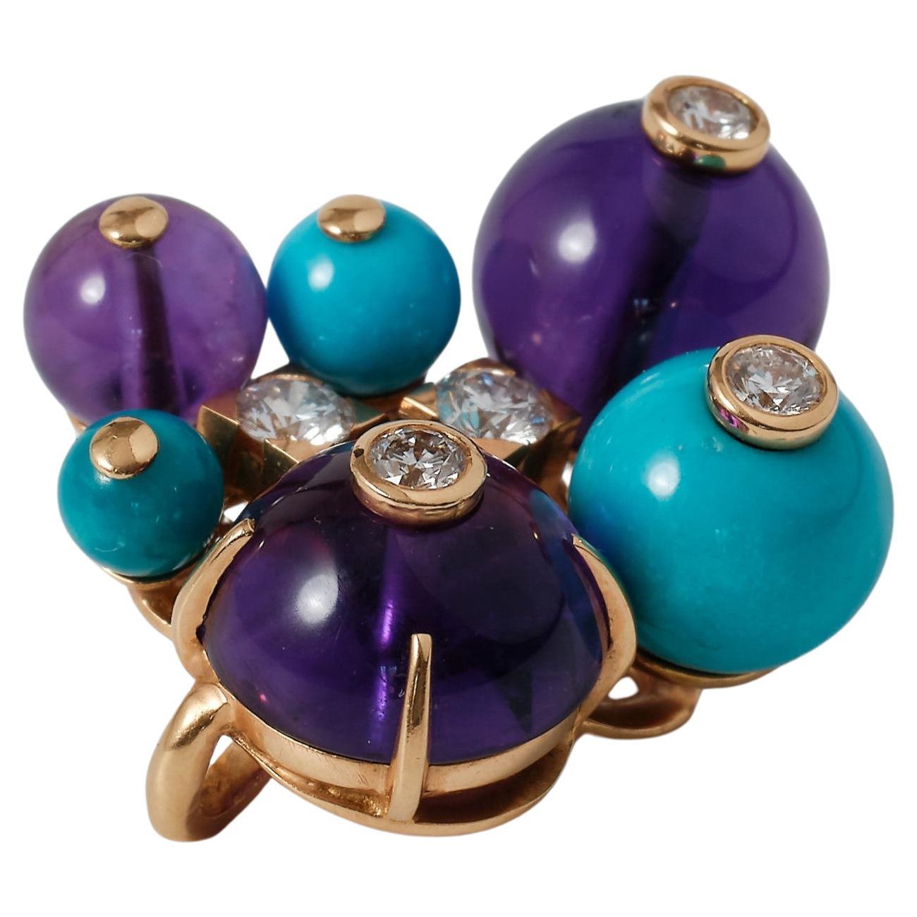 Cartier ‘Délices de Goa’ pendant decorated with turquoises, amethysts & diamonds For Sale