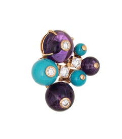 Cartier Delices De Goa Turquoise Amethyst Diamond Pendant Necklace 18k Y Gold