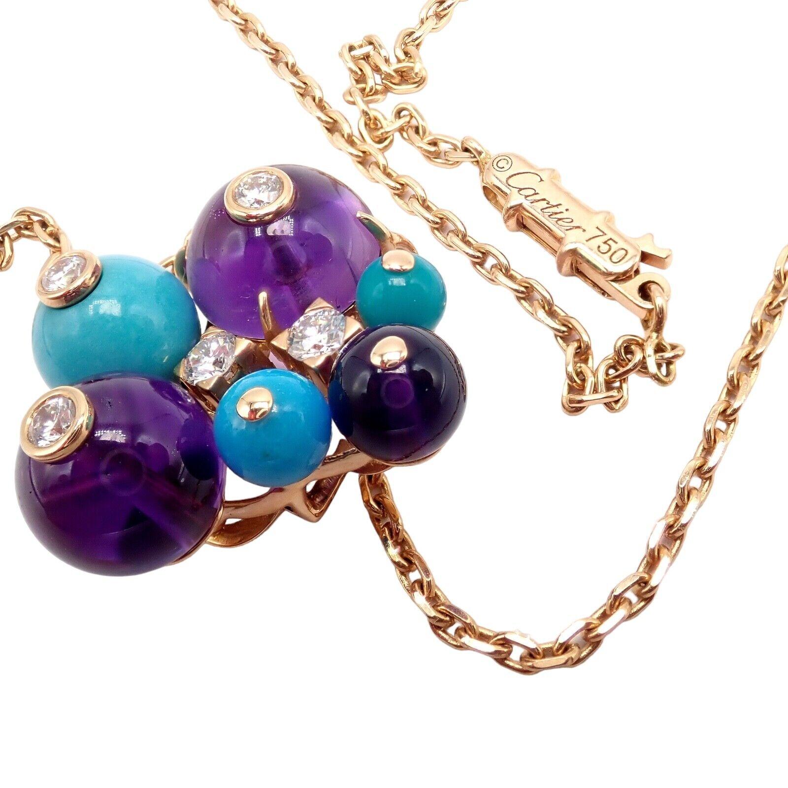Cartier Delices De Goa Turquoise Amethyst Diamond Rose Gold Necklace For Sale 3