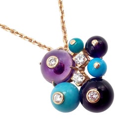 Cartier Delices De Goa Turquoise Amethyst Diamond Rose Gold Necklace