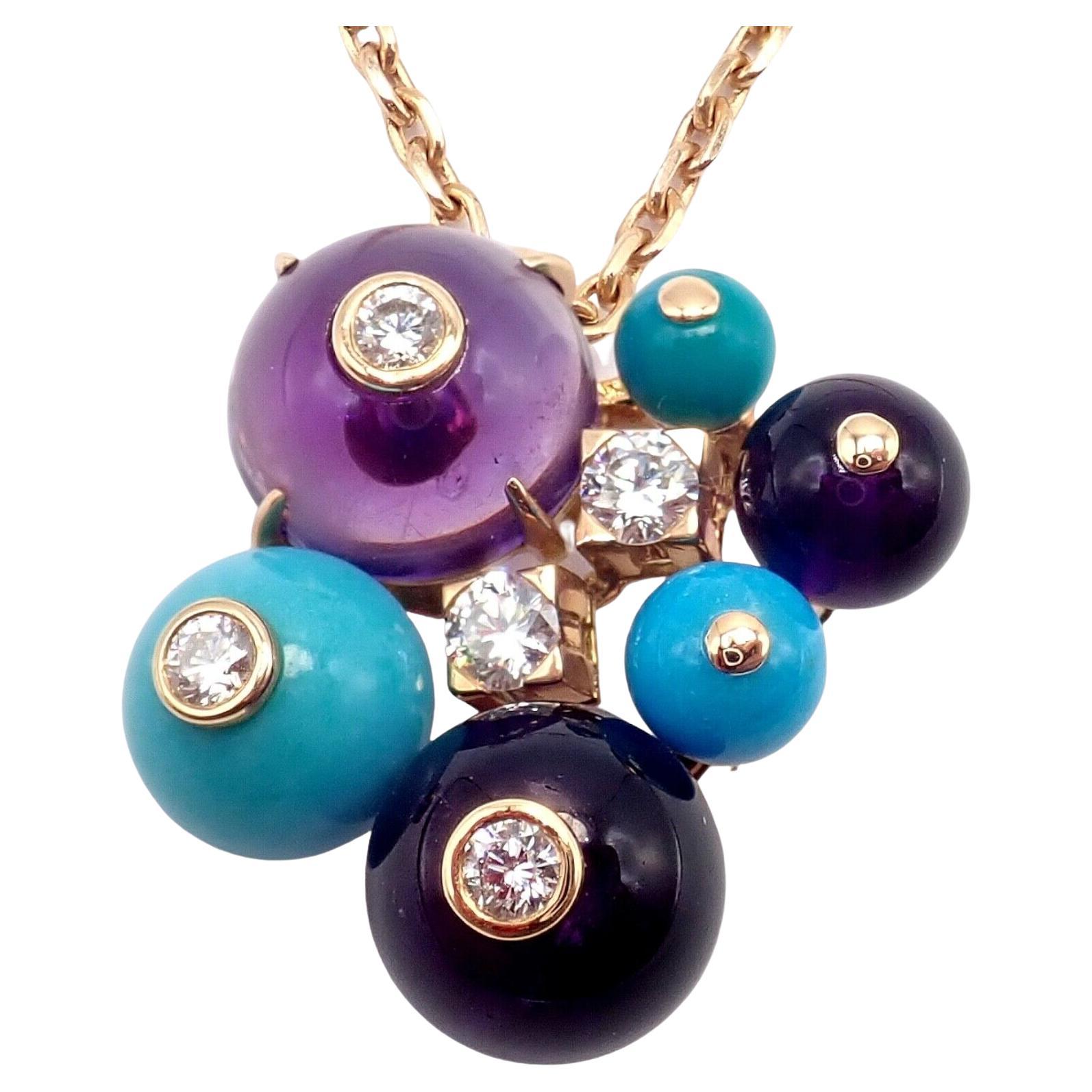 Cartier Delices De Goa Turquoise Amethyst Diamond Rose Gold Necklace