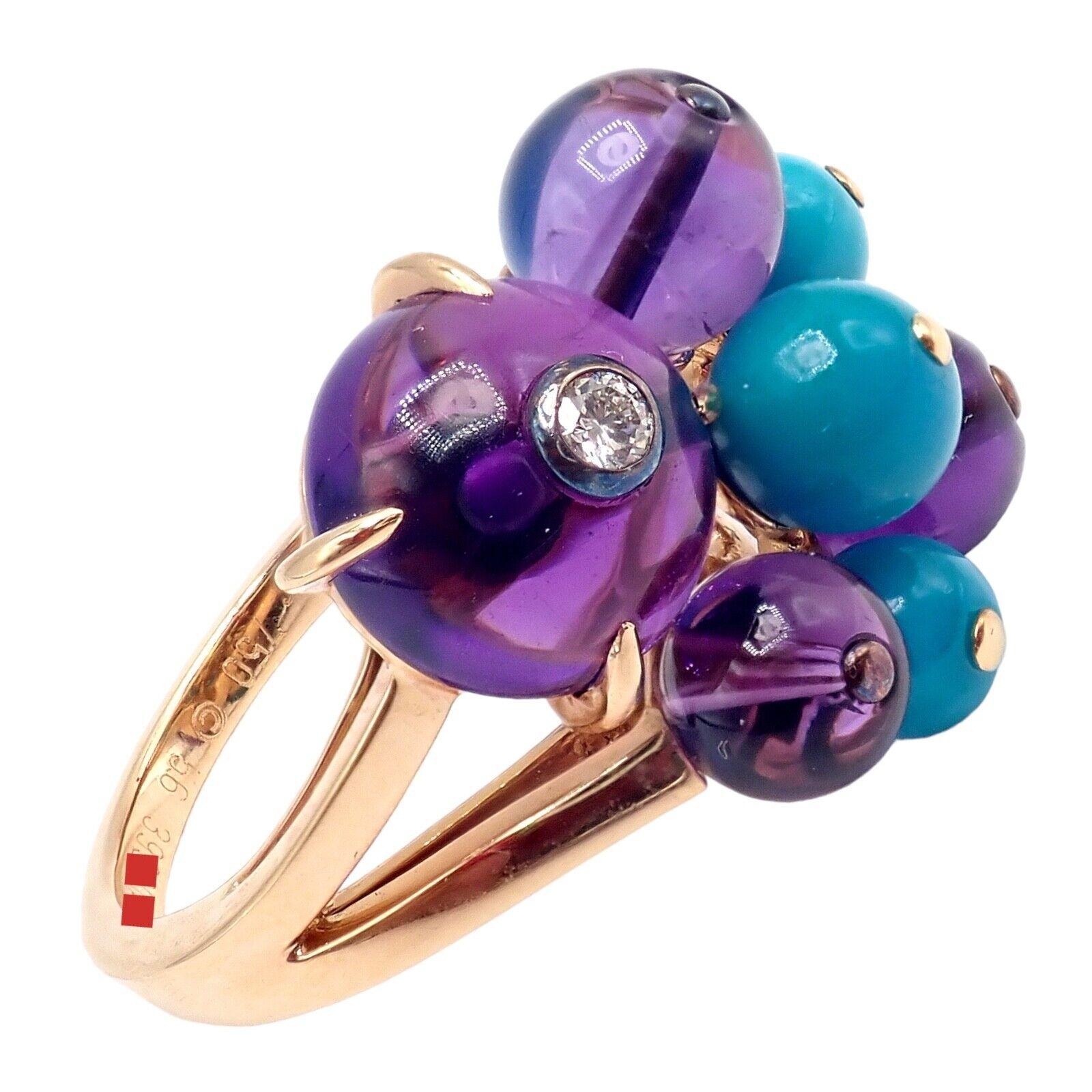 Cartier Delices De Goa Turquoise Amethyst Diamond Rose Gold Ring For Sale 3