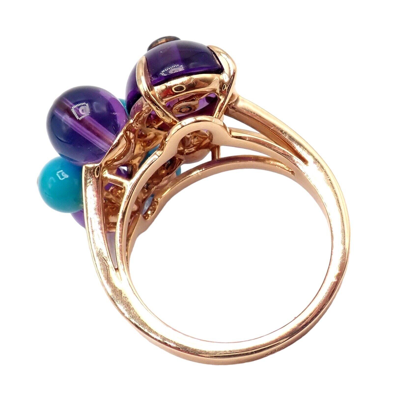 Cartier Delices De Goa Turquoise Amethyst Diamond Rose Gold Ring For Sale 4