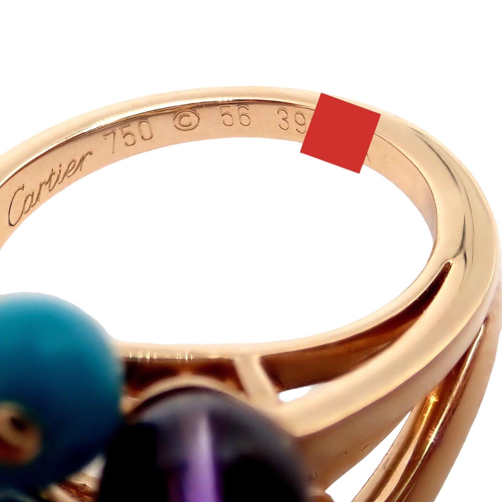 Cartier Delices De Goa Turquoise Amethyst Diamond Rose Gold Ring 6