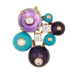 Cartier Delices de Goa Turquoise Amethyst Pendant 18k Gold COA Estate Jewelry