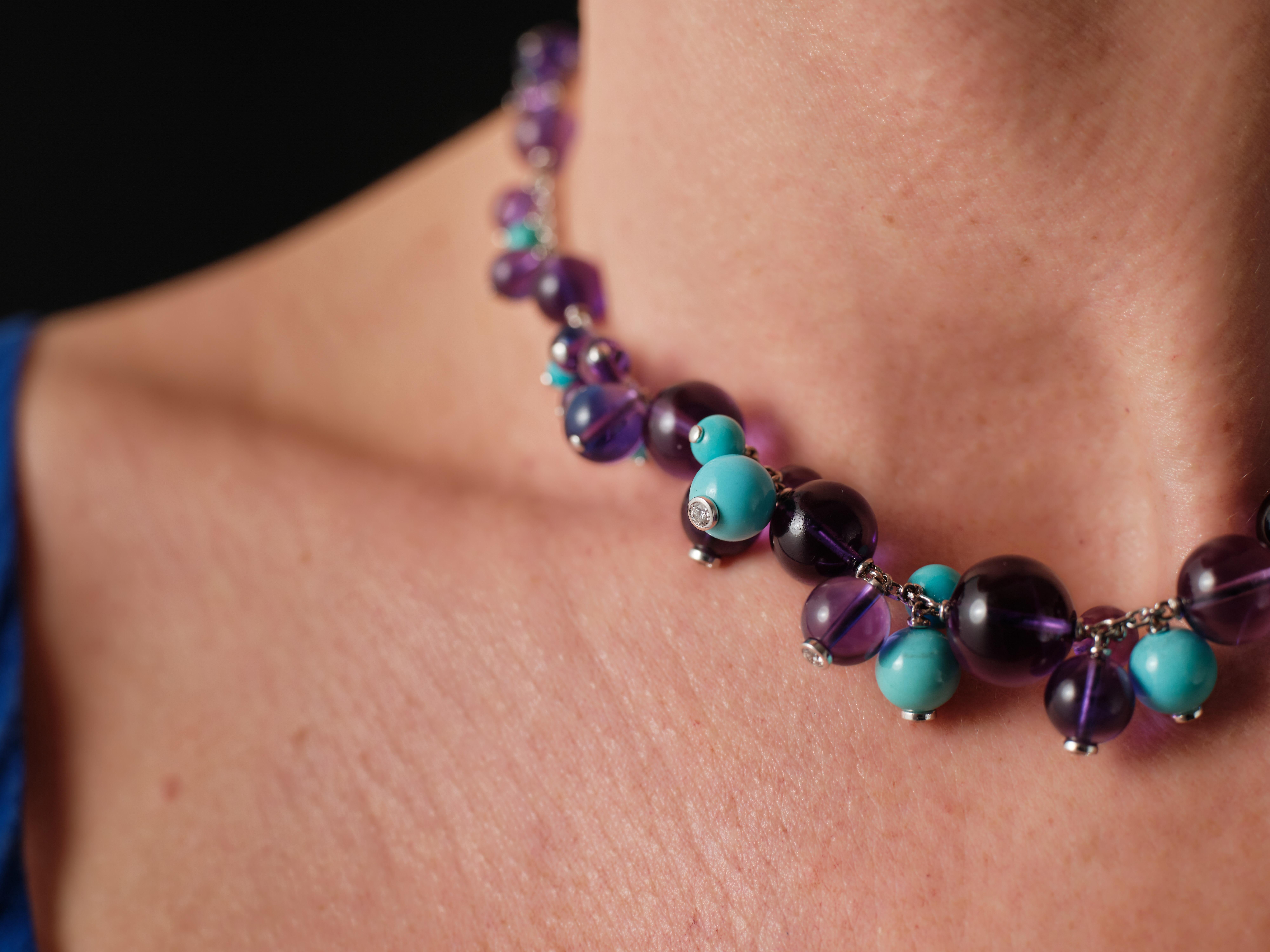 Bead Cartier, ‘Délices de Goa' turquoises and amethysts necklace For Sale