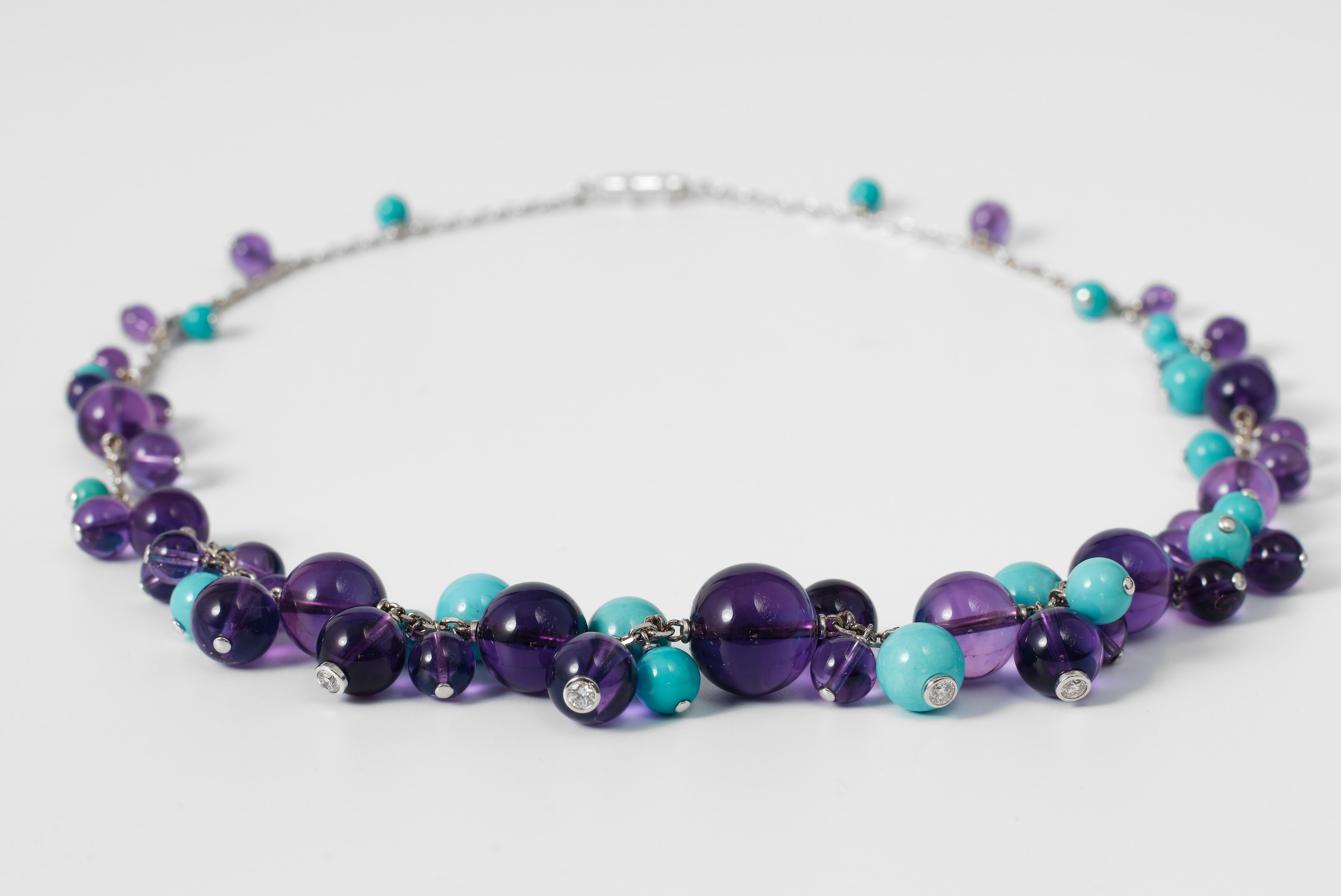 Cartier, ‘Délices de Goa' turquoises and amethysts necklace In Good Condition For Sale In Malmö, SE