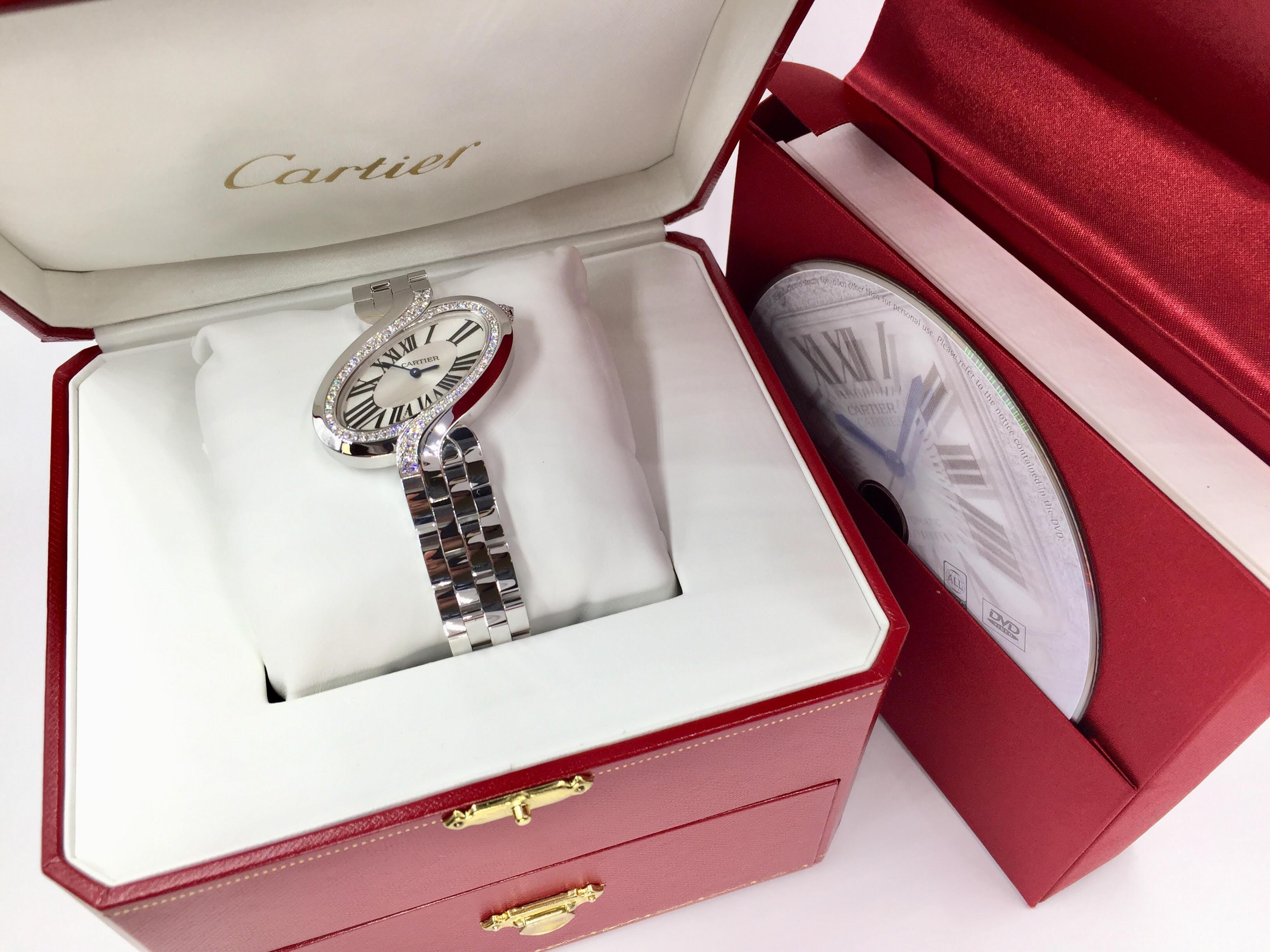Cartier Delices Large Watch 18 Karat White Gold WG800007 For Sale 3