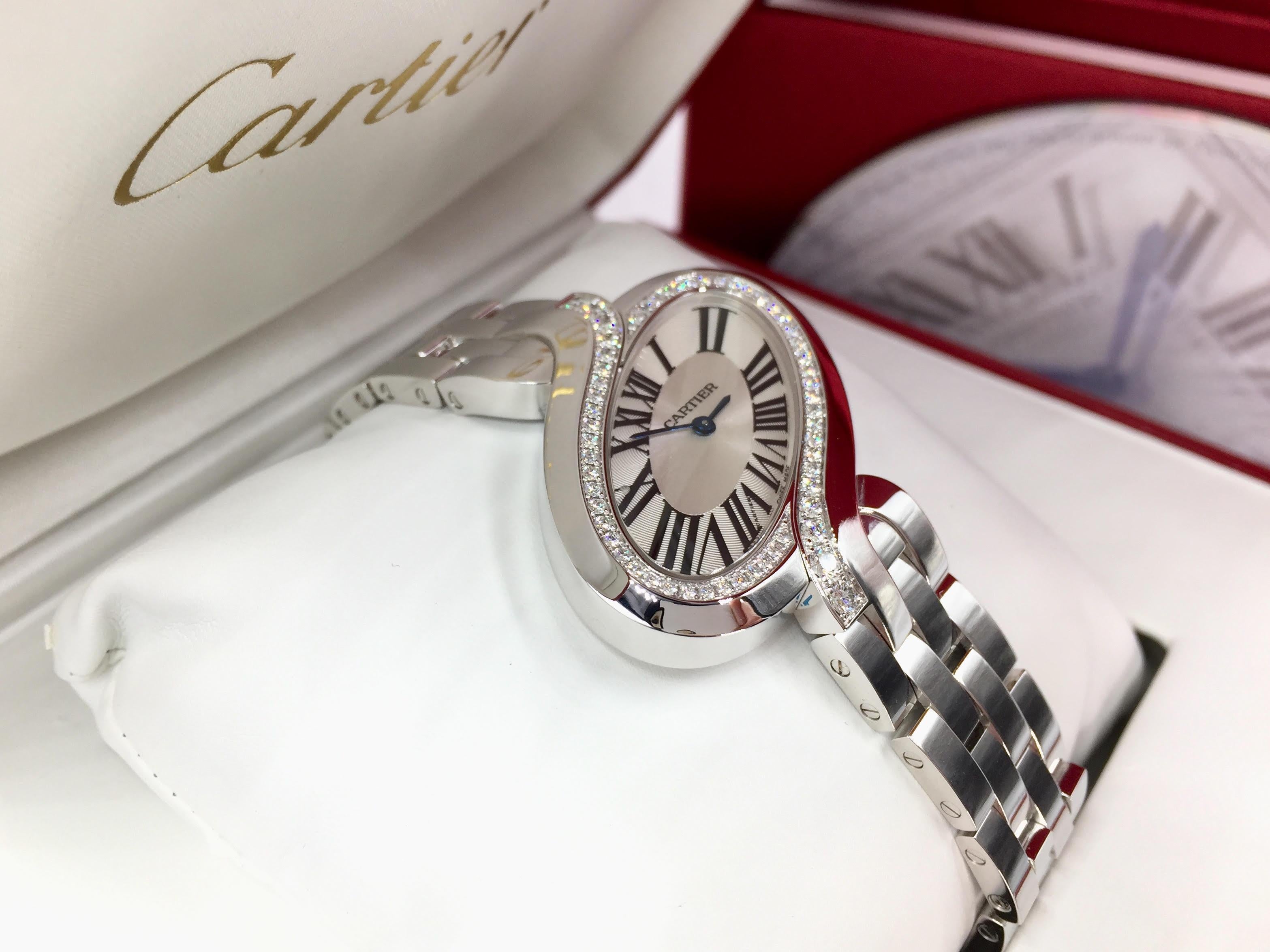 Cartier Delices Large Watch 18 Karat White Gold WG800007 For Sale 4
