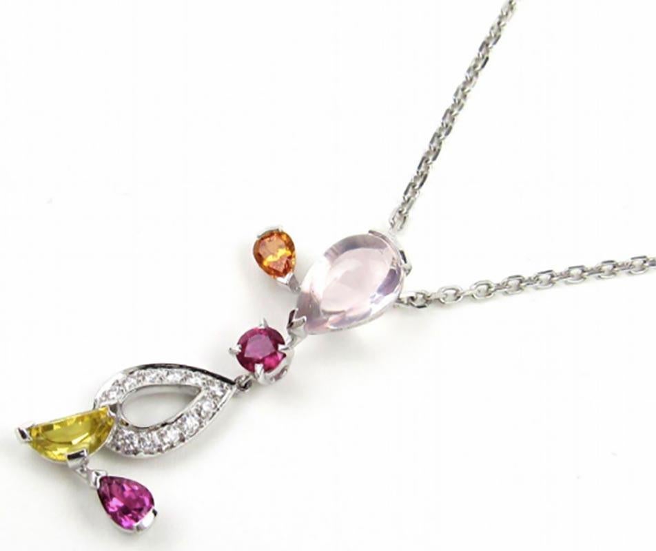 Cartier: 18 Karat Weißgold Halskette mit Anhänger „Delices“ mit mehreren Edelsteinen (Moderne)