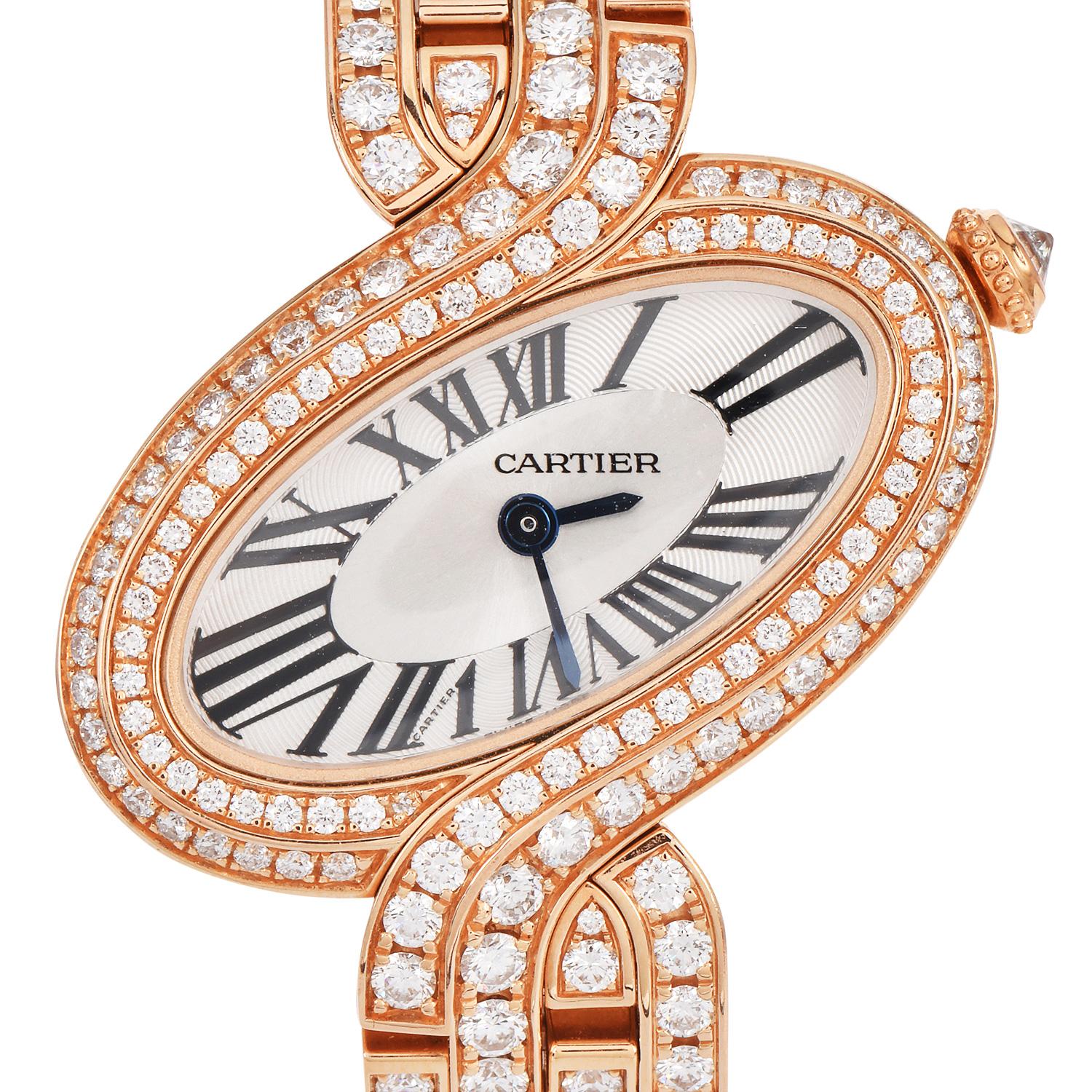 Cartier Delices Pink Gold Diamond -Set Bracelet Watch ref 3382

Brand/Designer: CARTIER

Model Name: Delices De Cartier

Reference Number: 3382

Gender: Ladies

Movement: Quartz

Case Material: 18K Rose Gold

Delices De Cartier, reference 2282. A