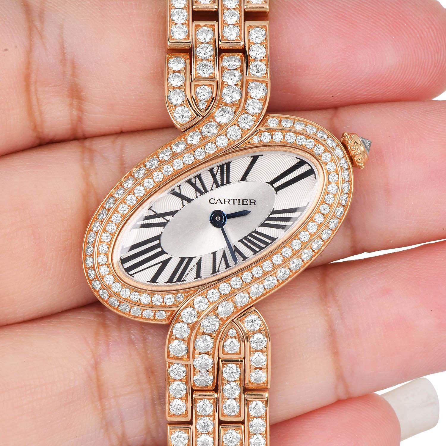 Cartier Delices Pink Gold Diamond -Set Bracelet Watch ref 3382 In Excellent Condition For Sale In Miami, FL