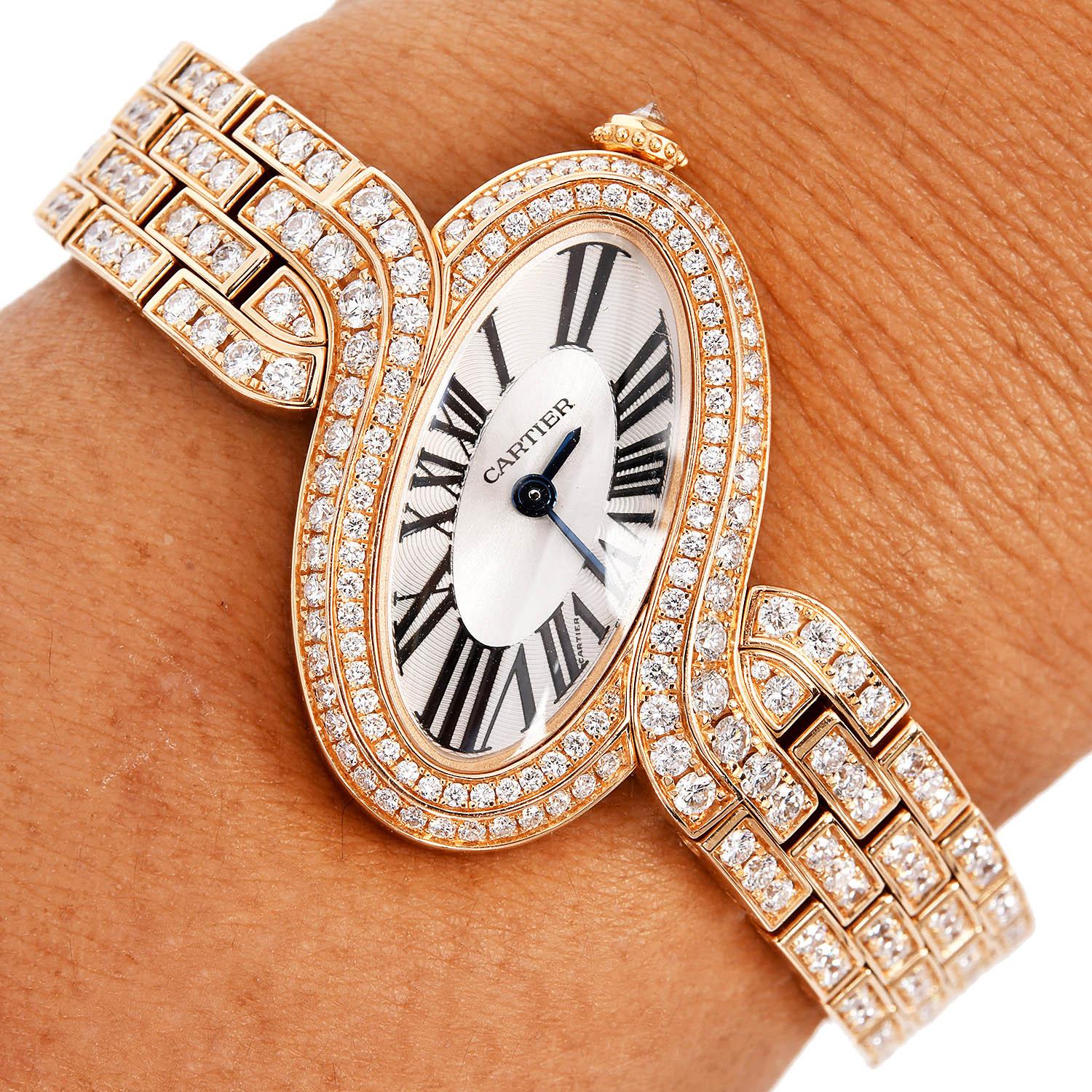 Women's Cartier Delices Pink Gold Diamond -Set Bracelet Watch ref 3382 For Sale
