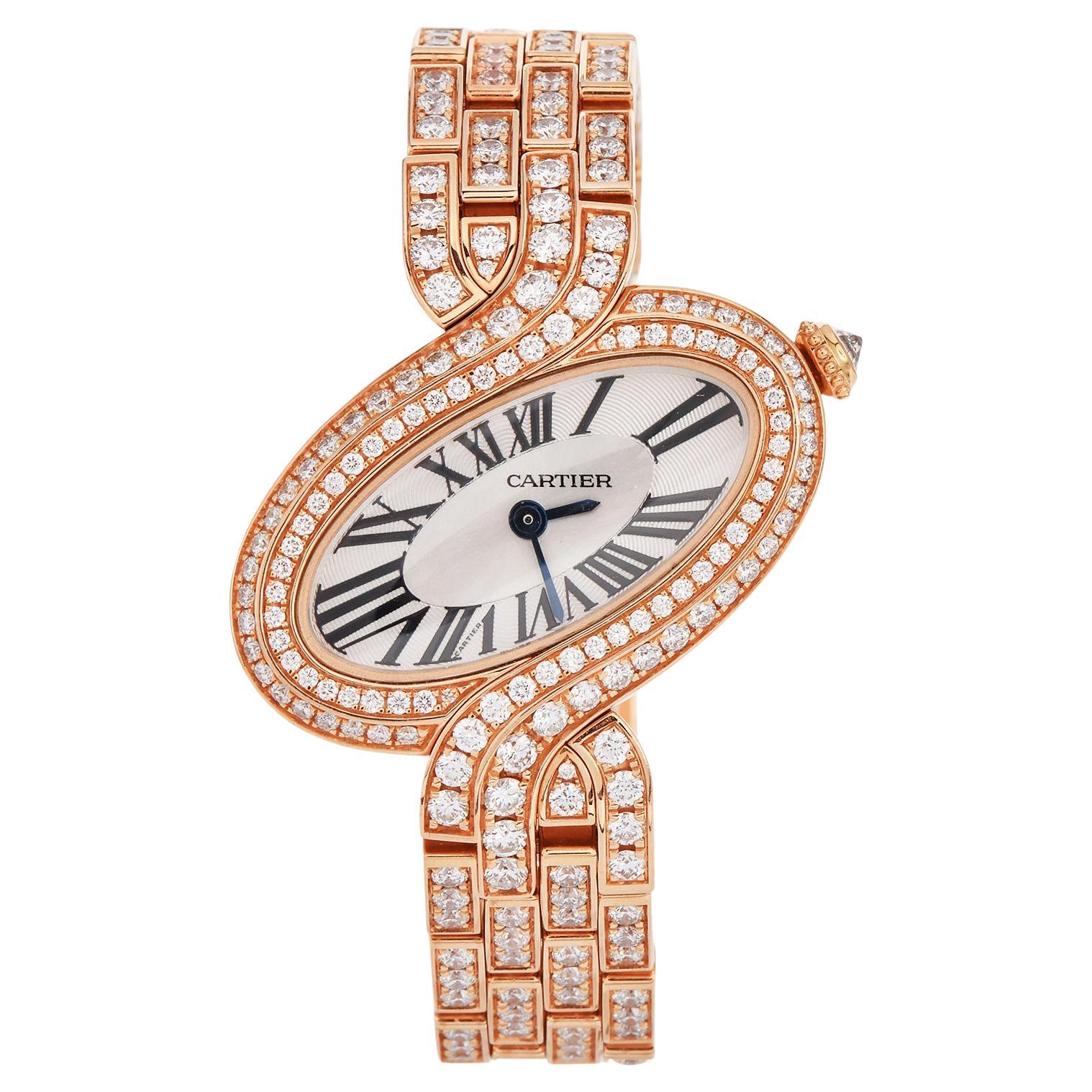 Cartier Delices Pink Gold Diamond -Set Bracelet Watch ref 3382