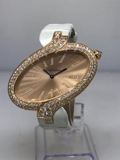 Cartier Delices XL Rose Gold Diamond Ladies Leather Band Watch W800020 New