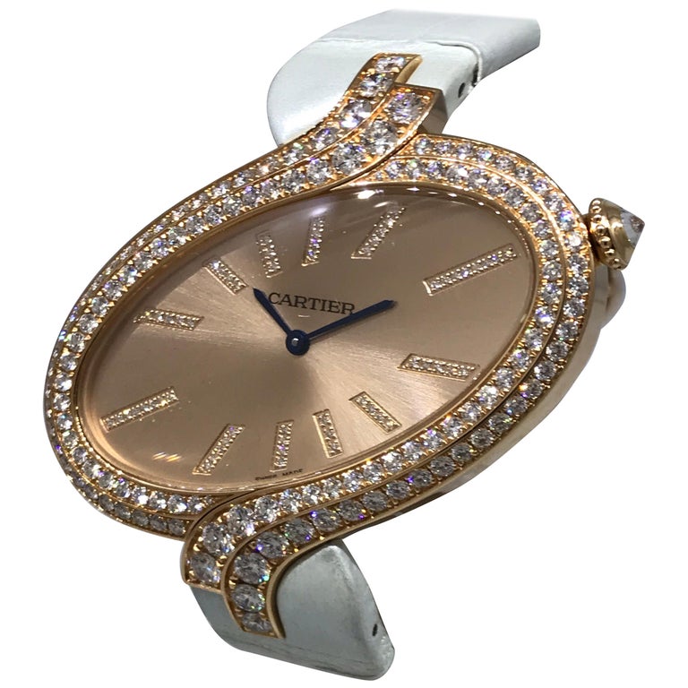 Cartier Delices XL Rose Gold Diamond Ladies Leather Band Watch W800020 New For Sale at 1stDibs