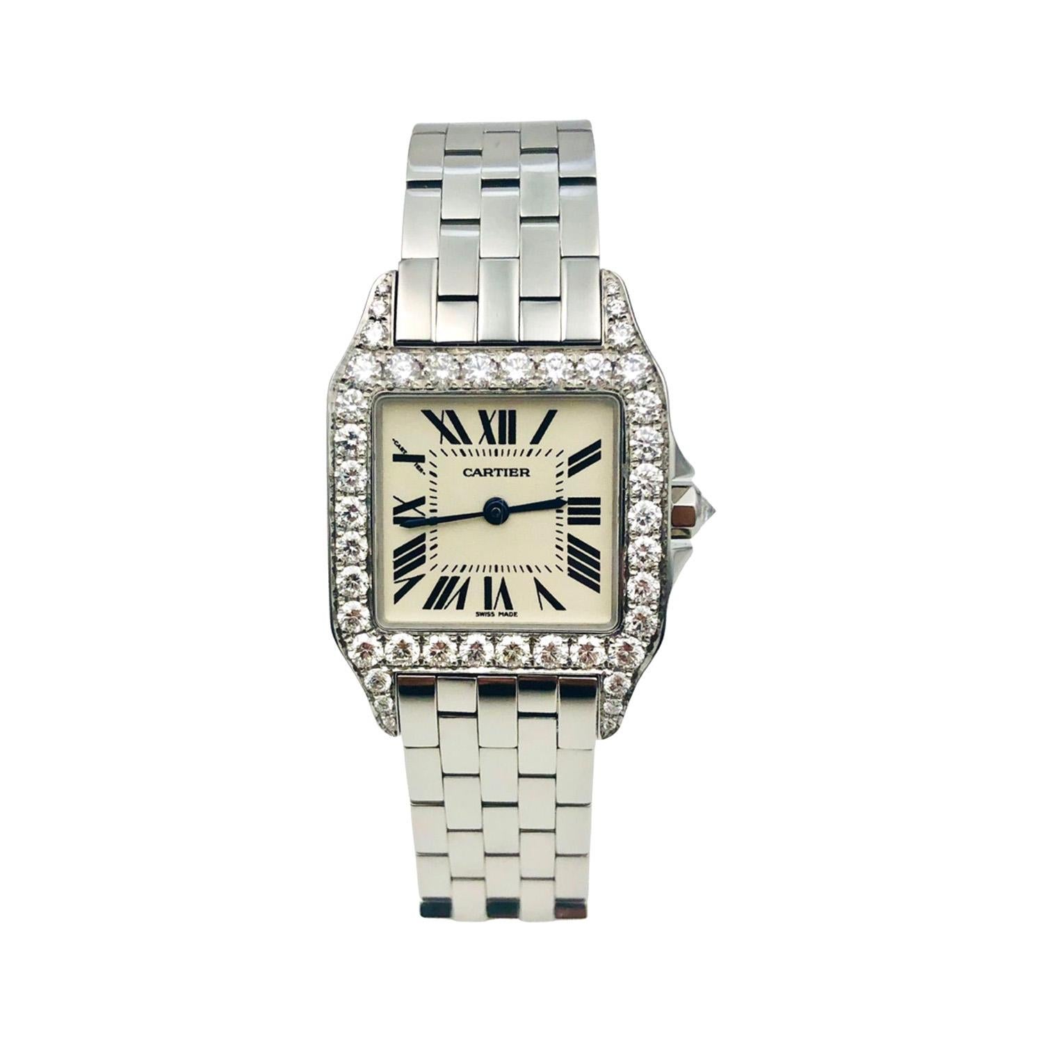 Taille grossière Cartier Montre Demoiselle réf. 2701 en acier inoxydable avec lunette en diamants en vente