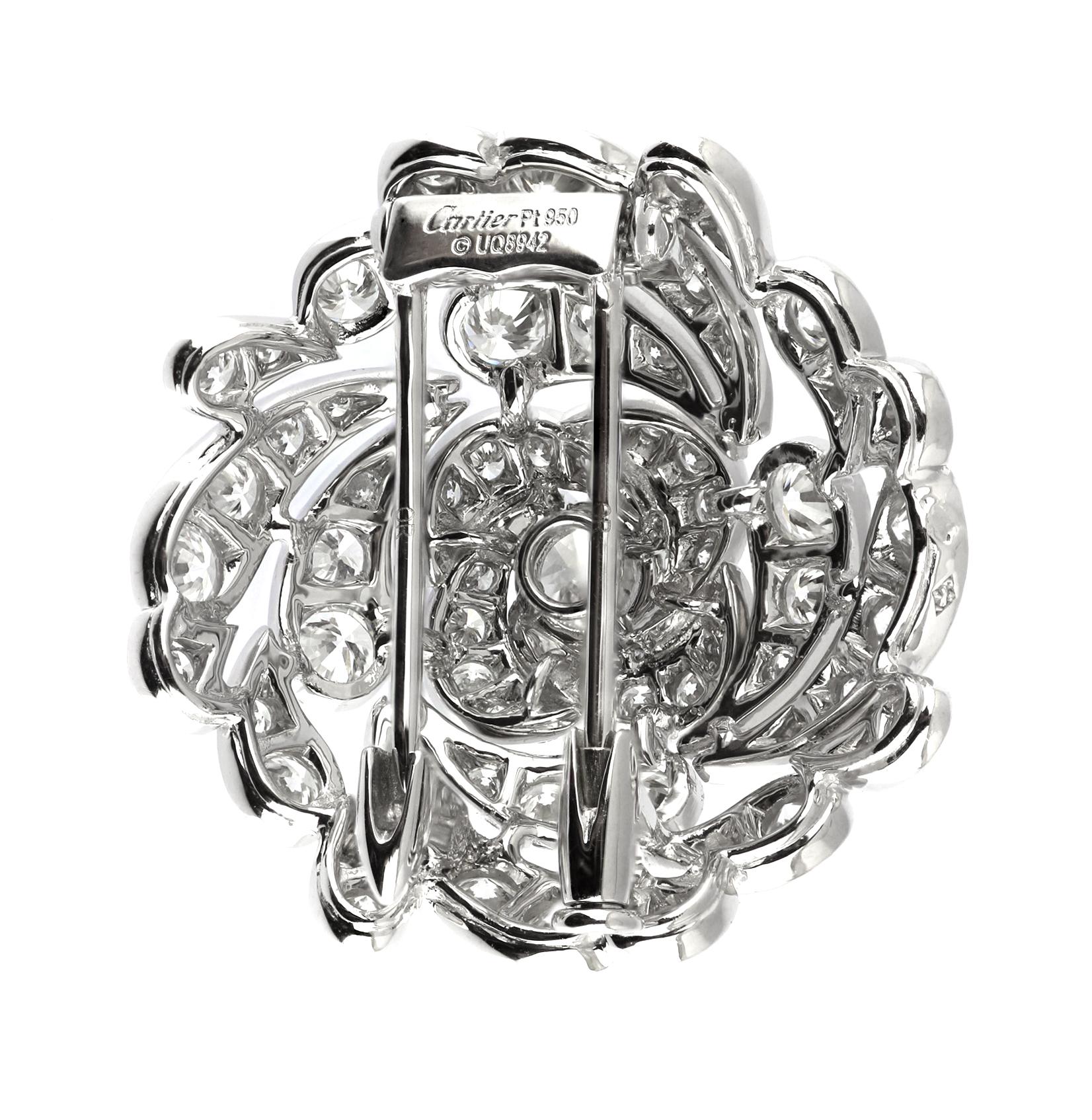 Modern Cartier Designer Flora and Fauna, Platinum Diamond ‘Flower-head’ Brooch/Pendant