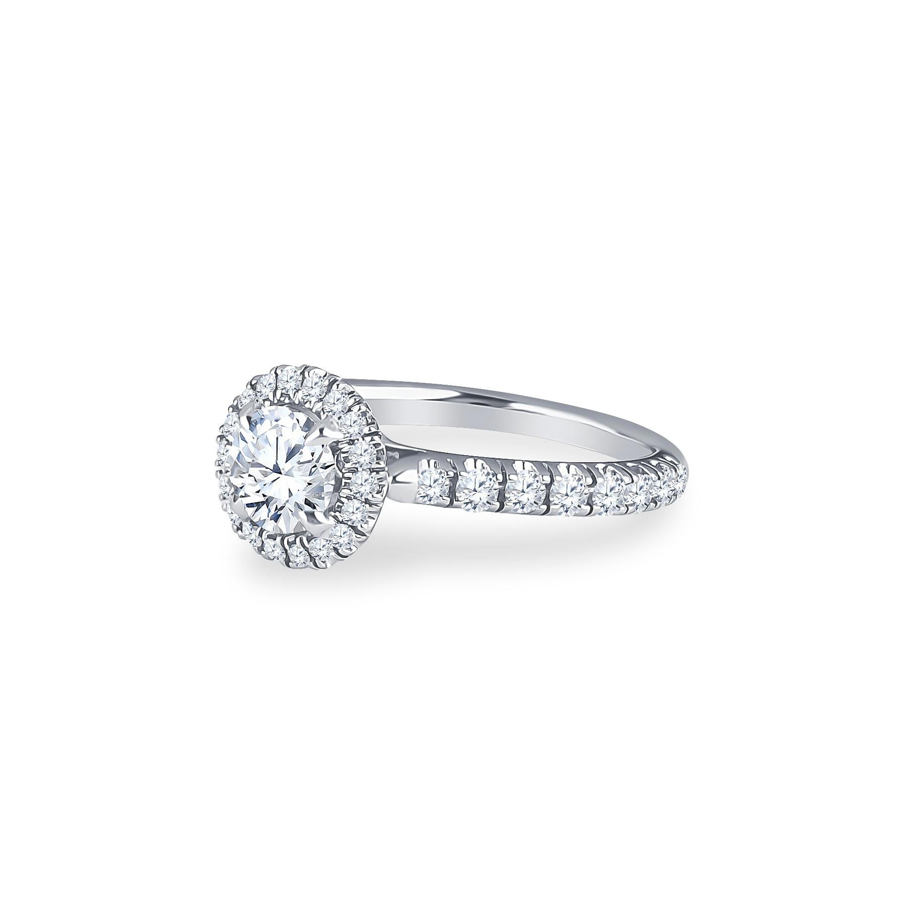 Cartier Destinee solitaire engagement ring with 0.50 carats round center stone. Size 3.75, size is adjustable to larger or smaller. Diamond clarity VVS1, grade color G.