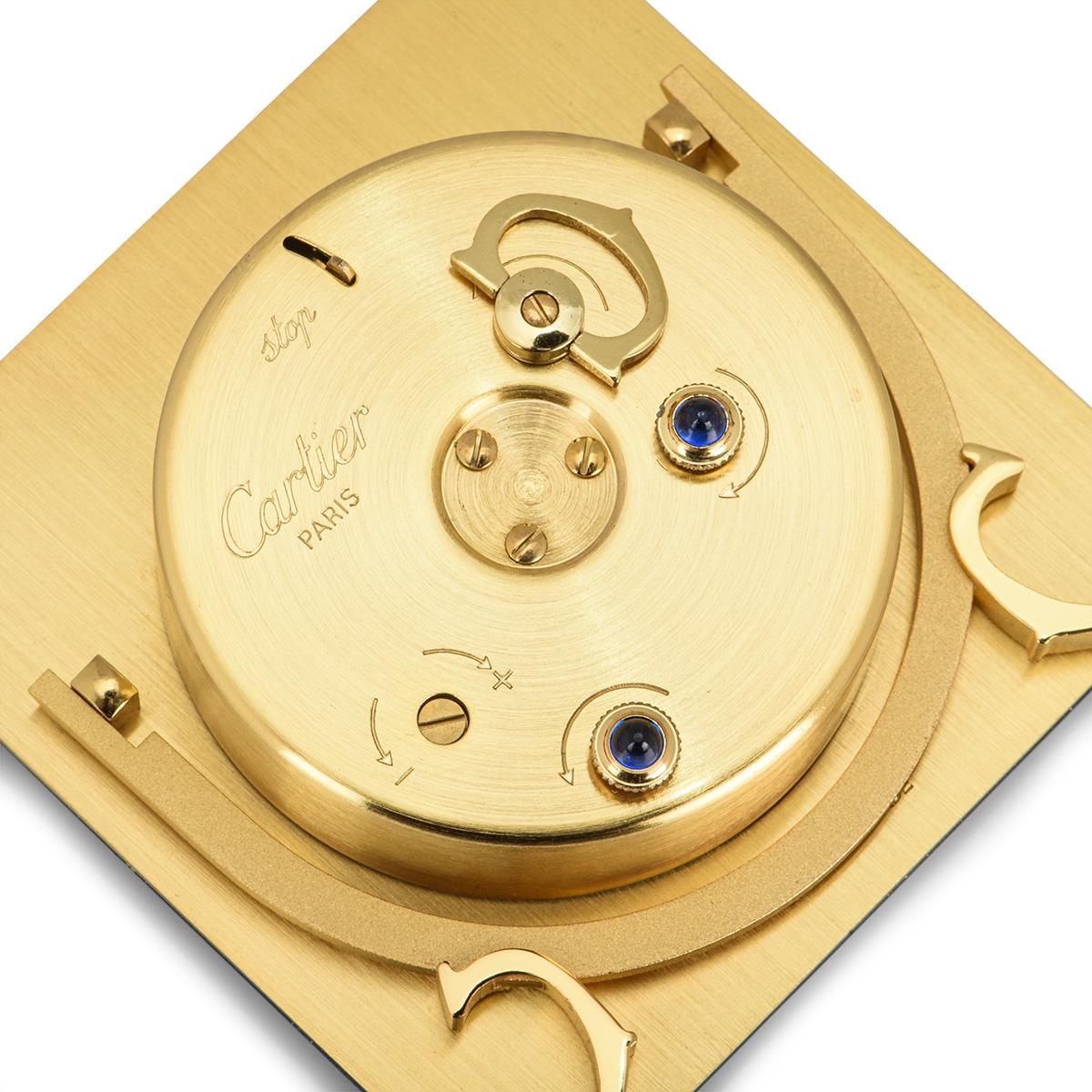 Cartier Tischuhr Messing Lapis-Emaille für Damen oder Herren
