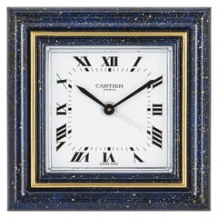 Cartier Desk Clock Brass Lapis Enamel