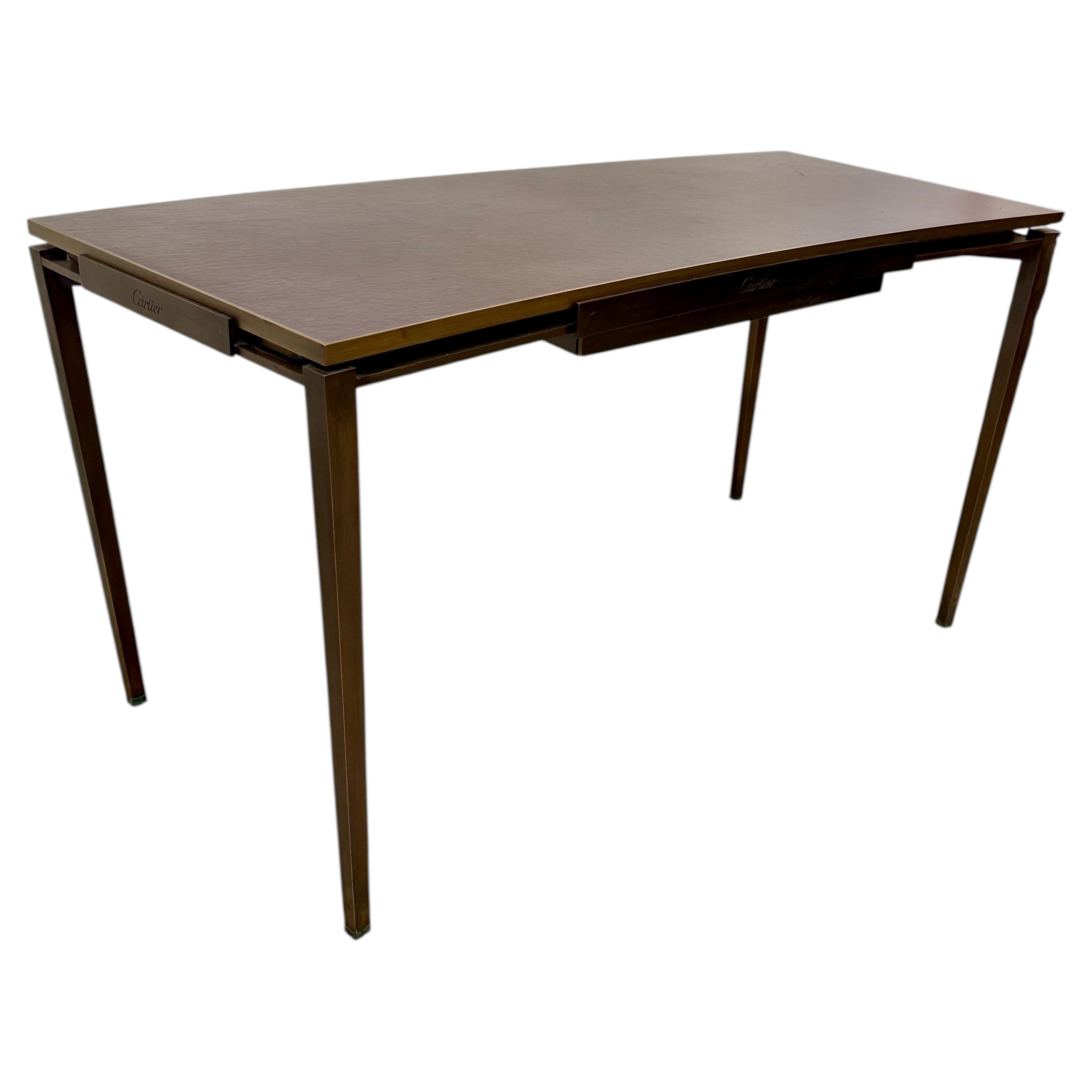 Signed Cartier Rare Bronze Desk w/ Lateral Extending Shelves For Sale