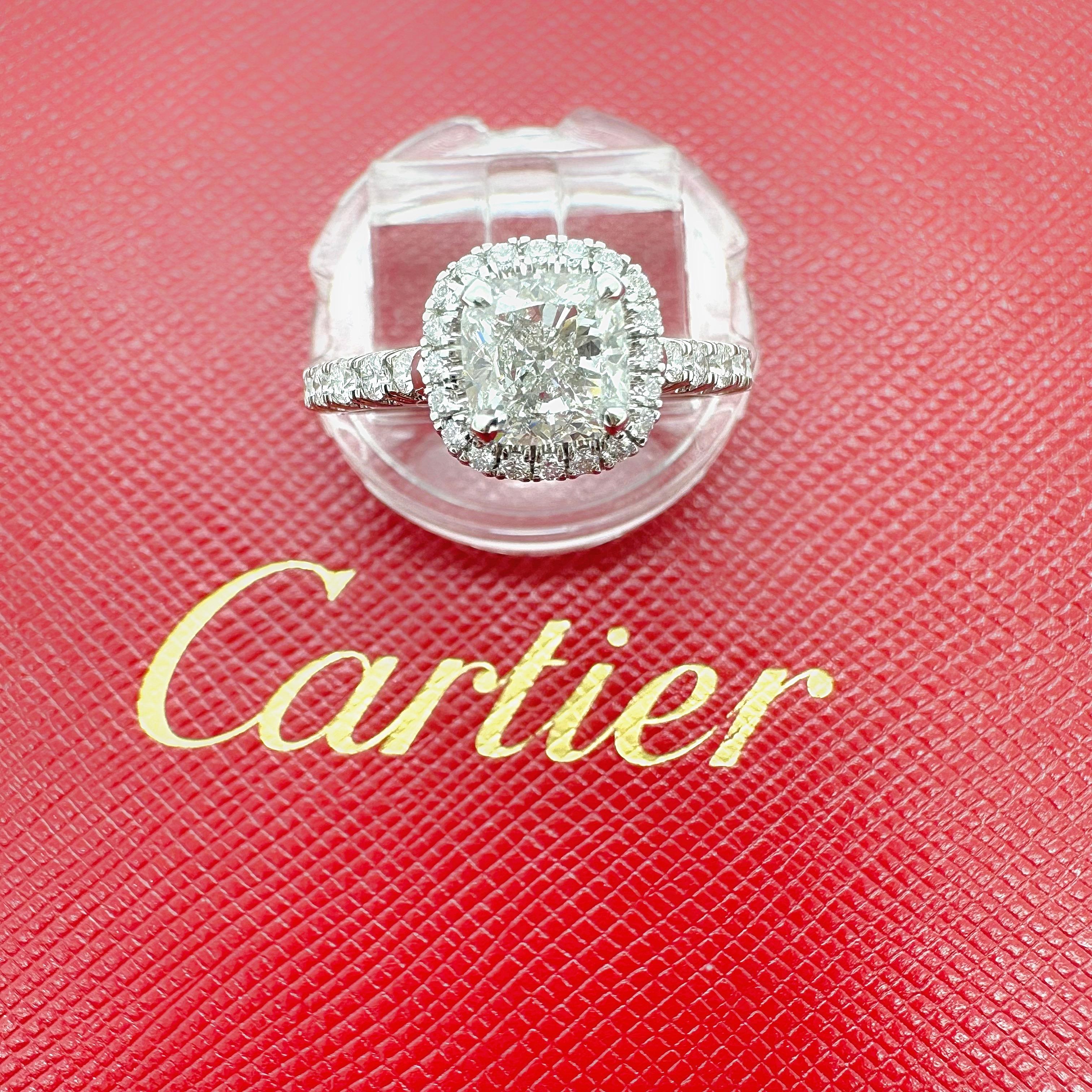 Cartier Destinee Kissenschliff 1,15 Karat H VS1 Halo Verlobungsring aus Platin im Angebot 5