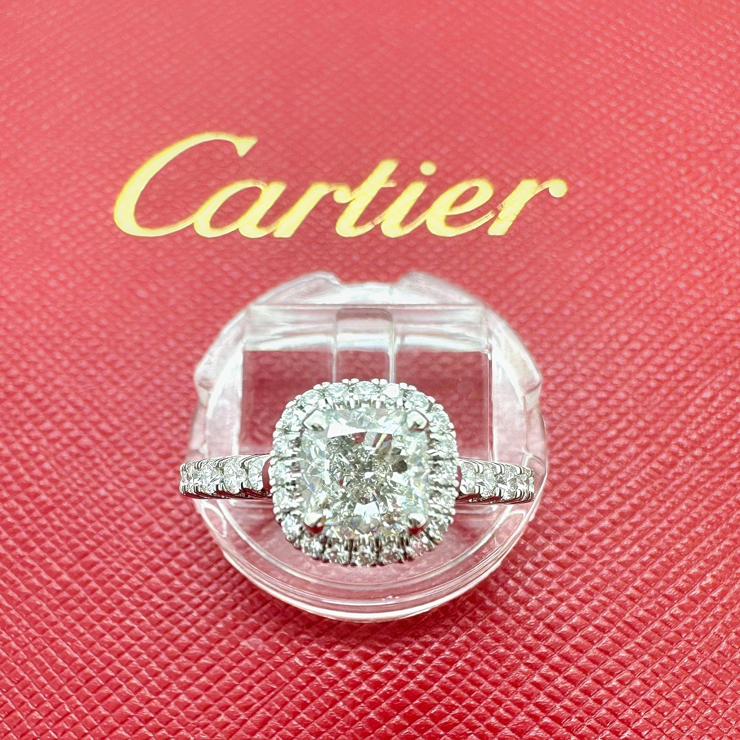 Cartier Destinee Kissenschliff 1,15 Karat H VS1 Halo Verlobungsring aus Platin im Angebot 6